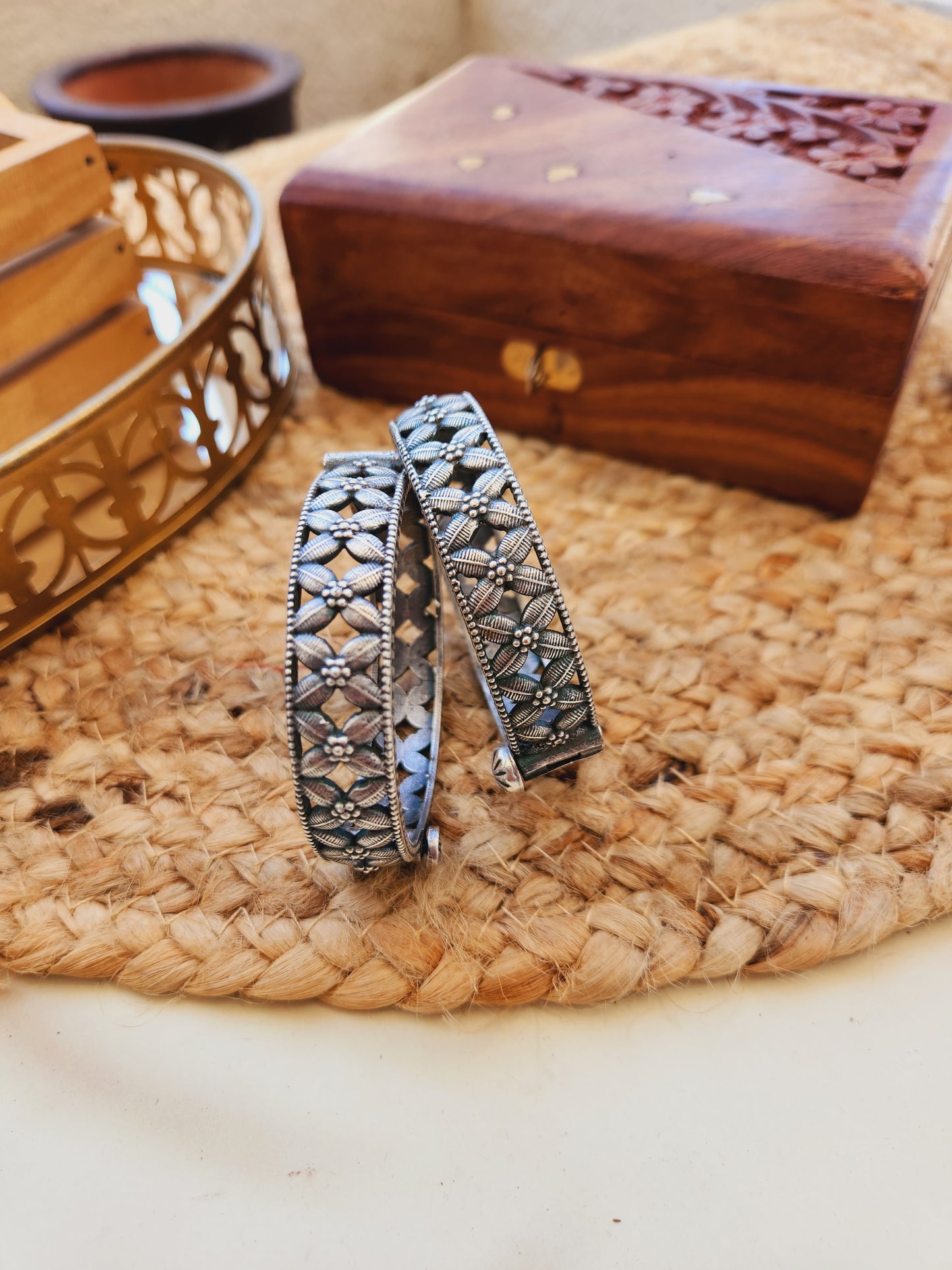 Pooja Large size Antique silver mini jali kada