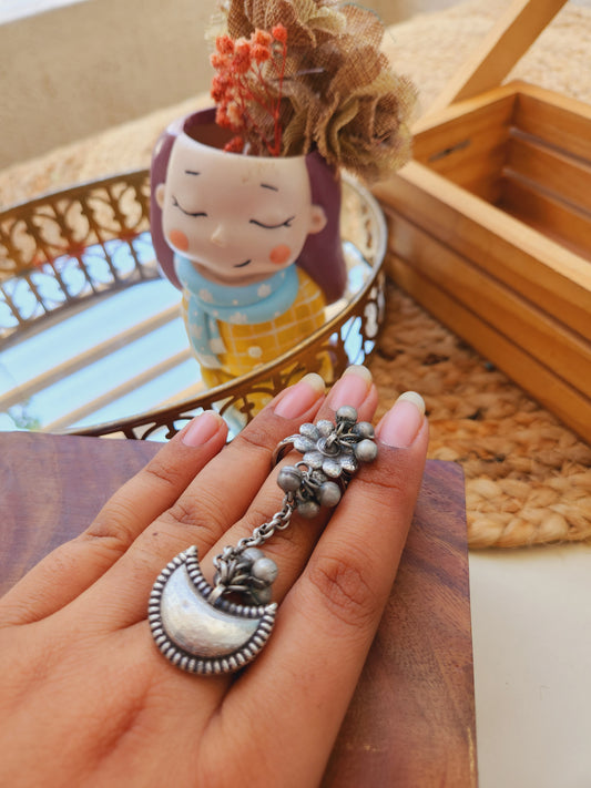 Malhar silver moon ring