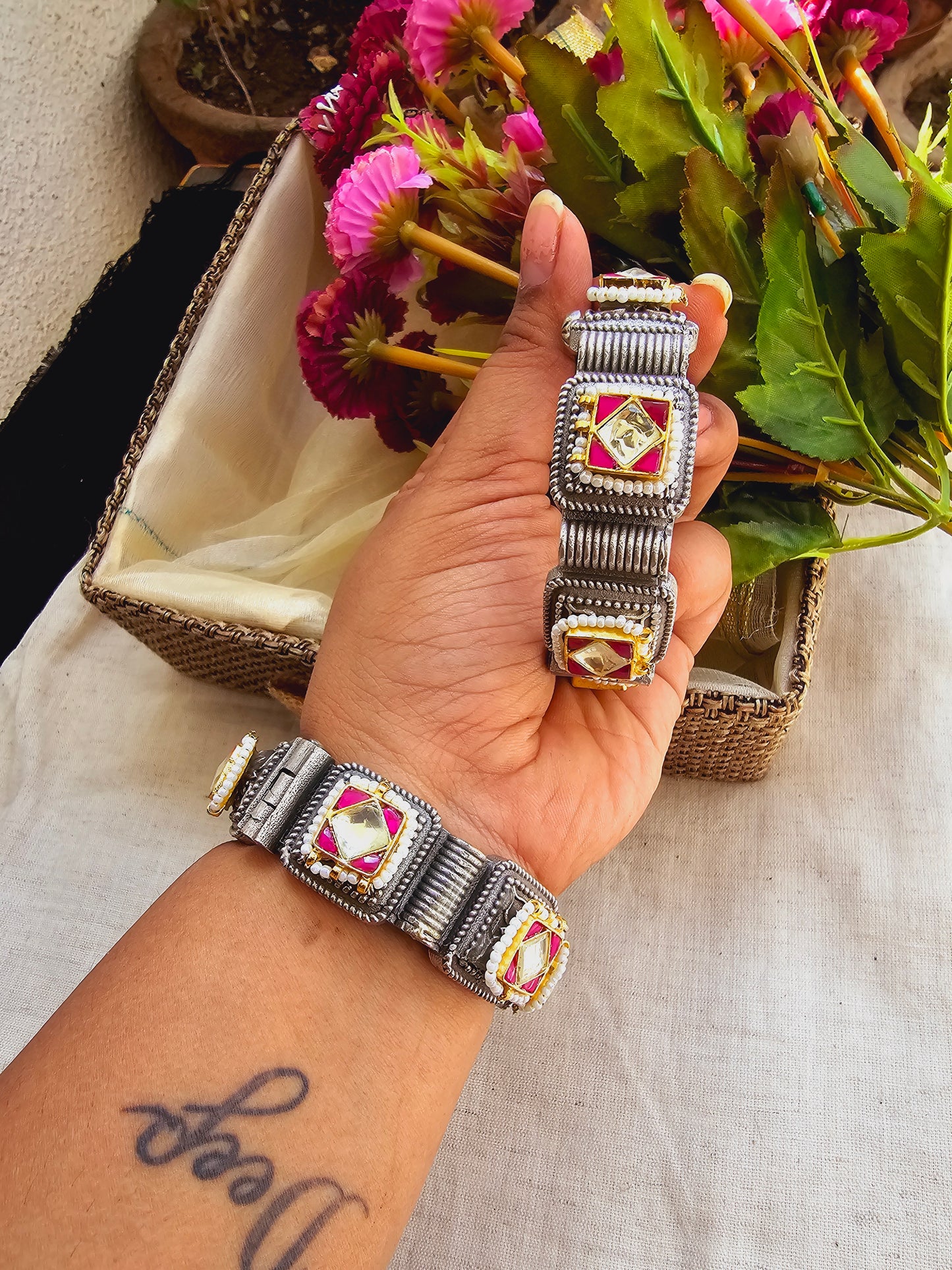 Large size Pachi kundan square kada