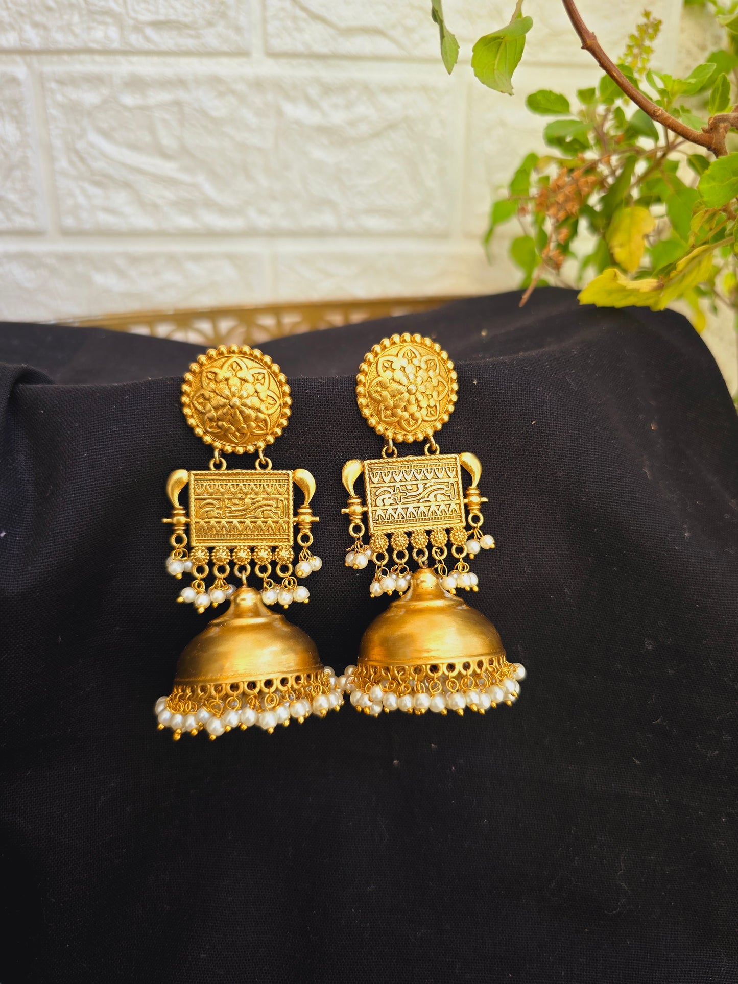 Fusion gold brass jhumkas