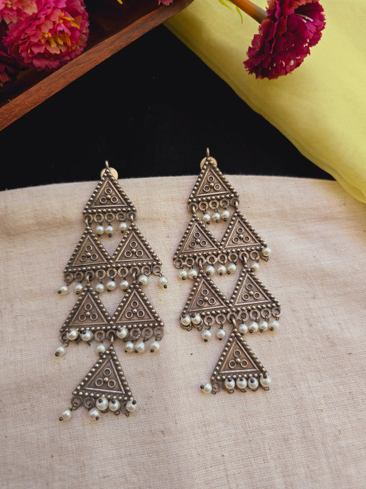 Antique triangle long danglers