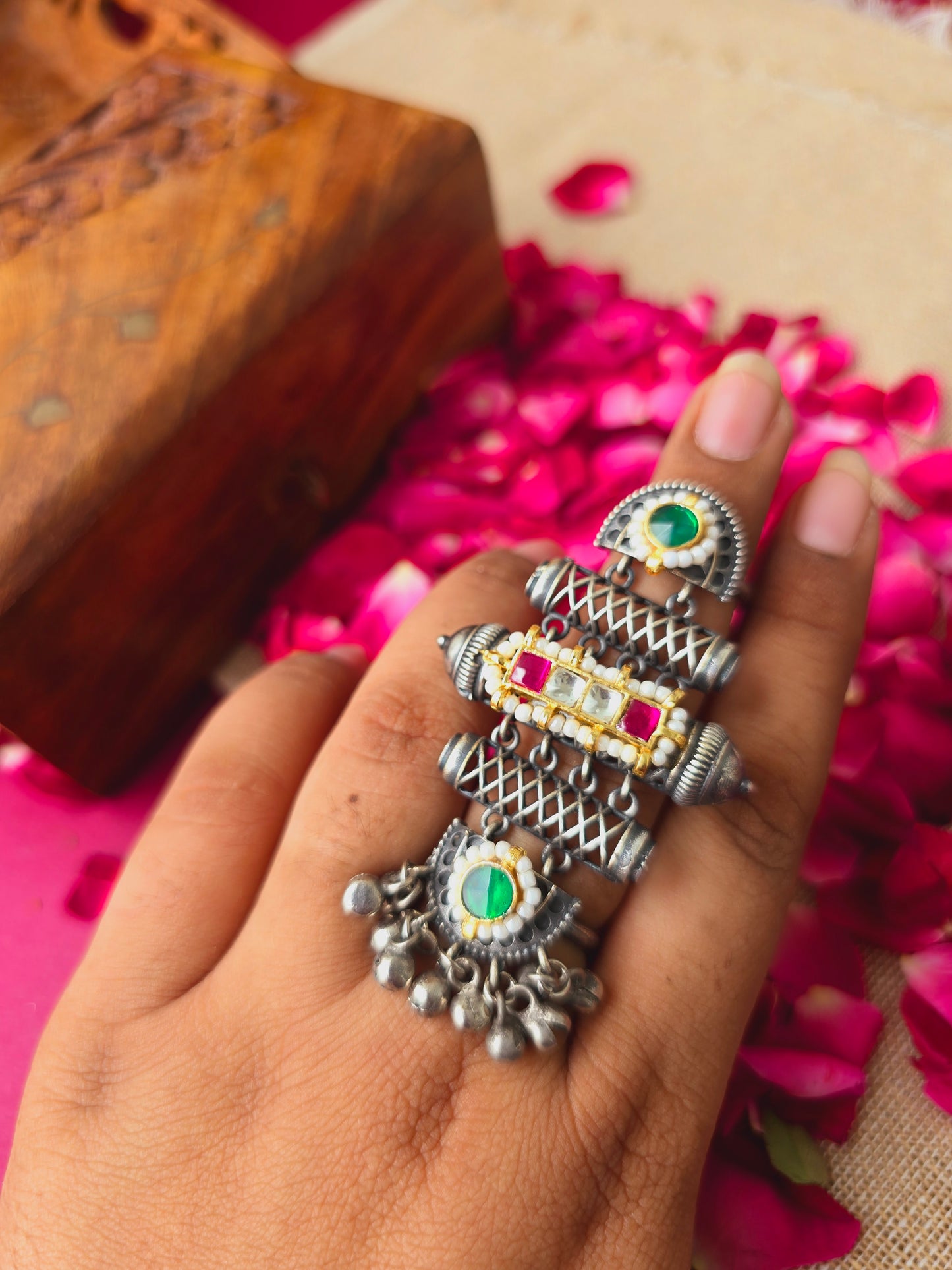 Megha Pachi kundan ring