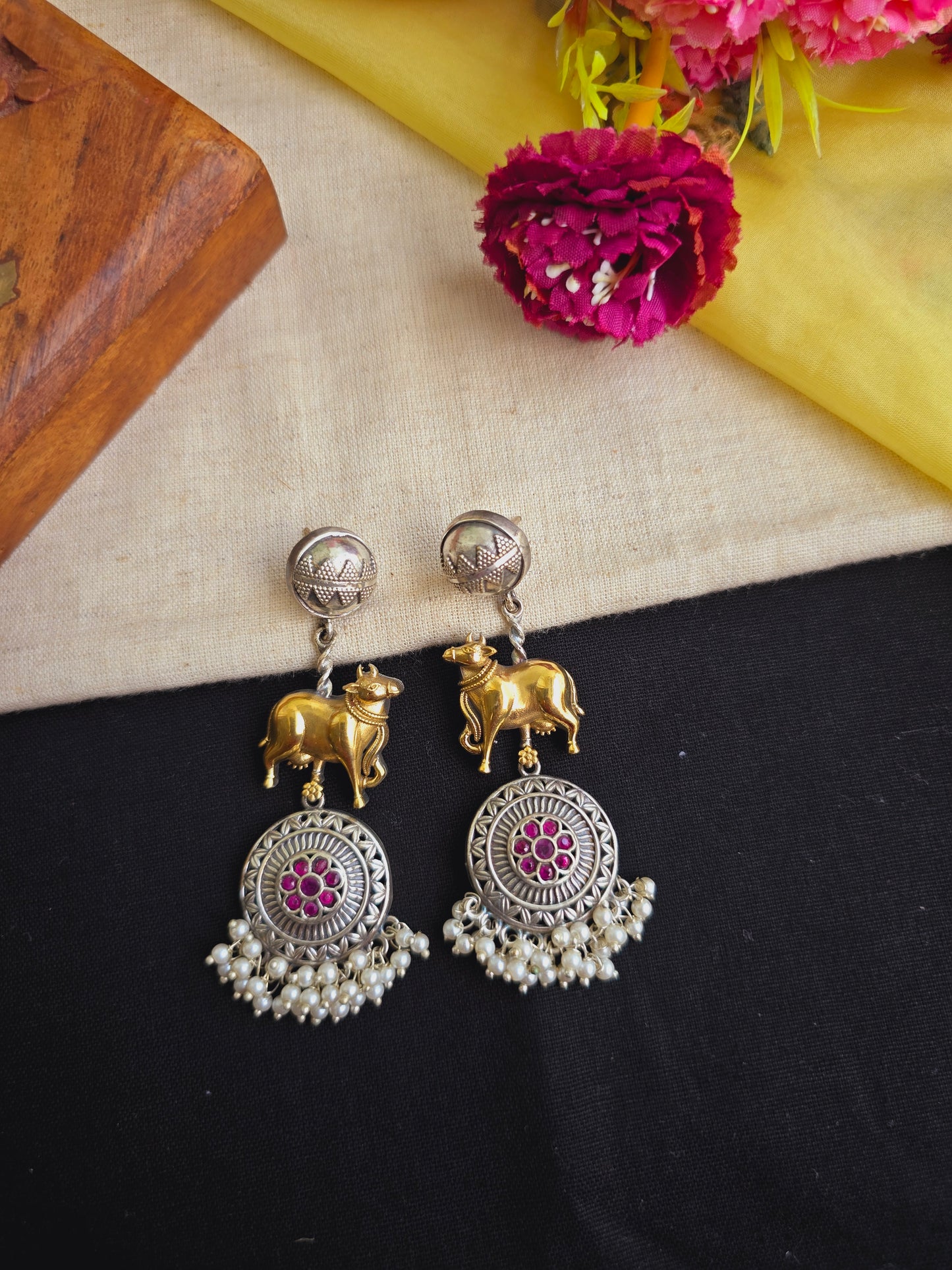 Fusion Dual tone nandi earrings