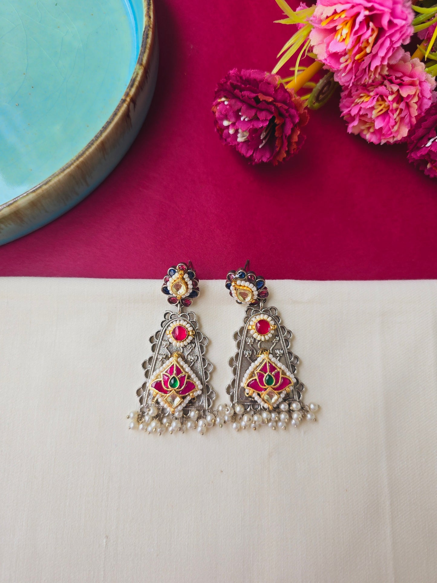 Pachi kundan lotus danglers