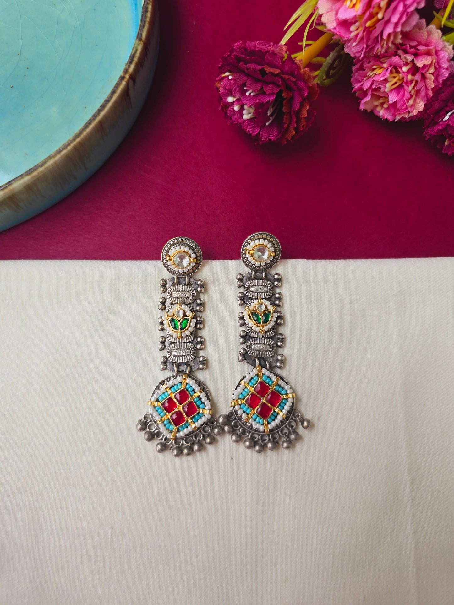 Pachi kundan danglers