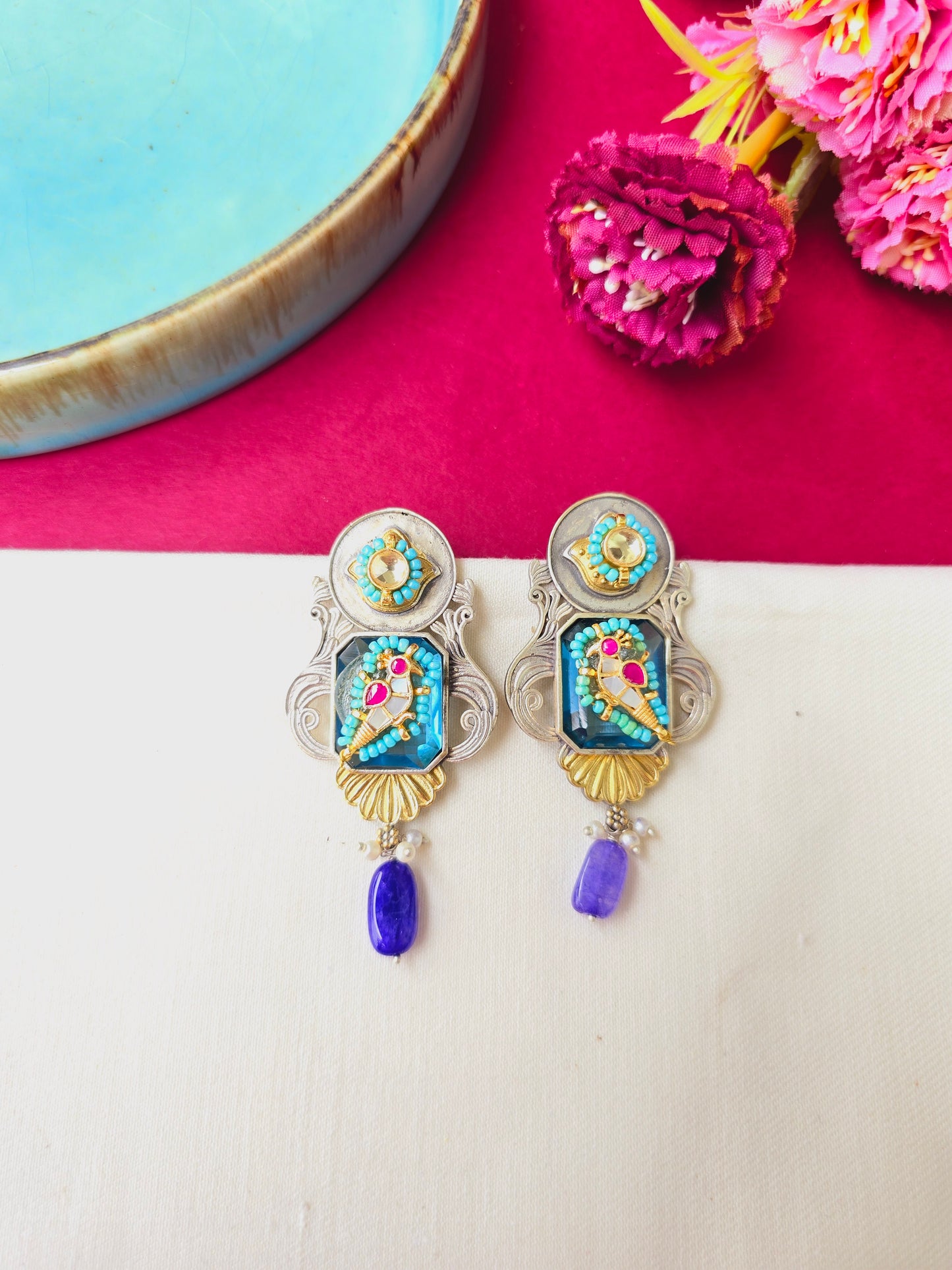 Pachi kundan Bird danglers