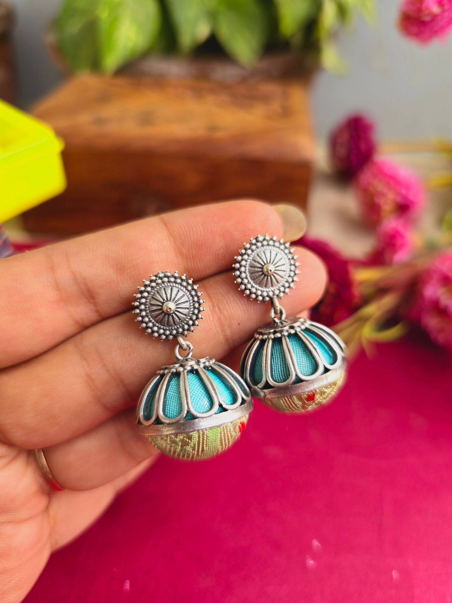 Moh fabric jhumkas