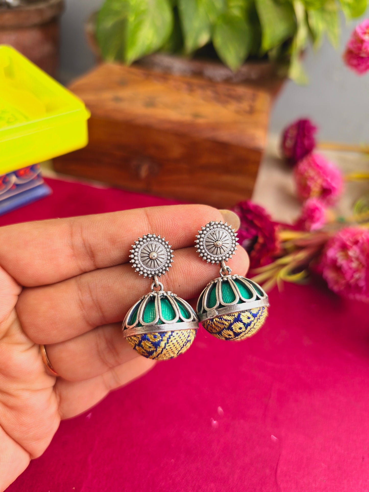 Moh fabric jhumkas