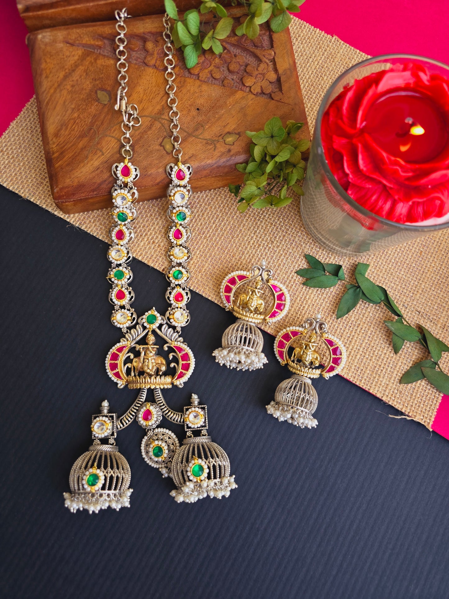 Pachi kundan krishna necklace