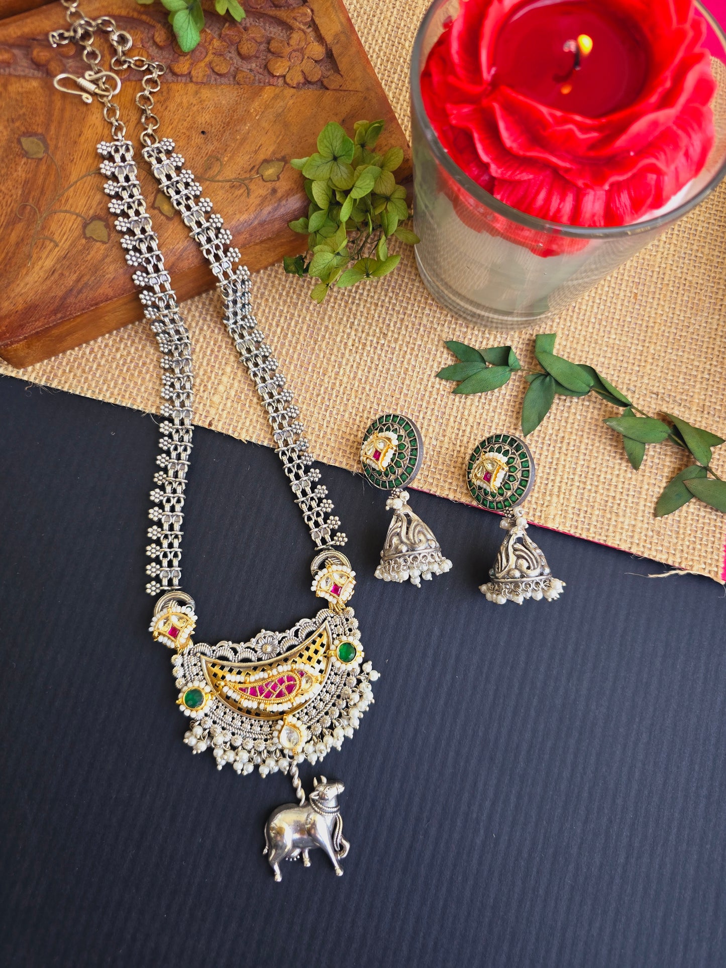 Pachi kundan nandi necklace