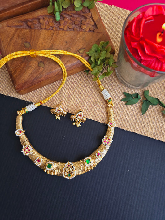 Neer Pachi kundan gold elephant hasli