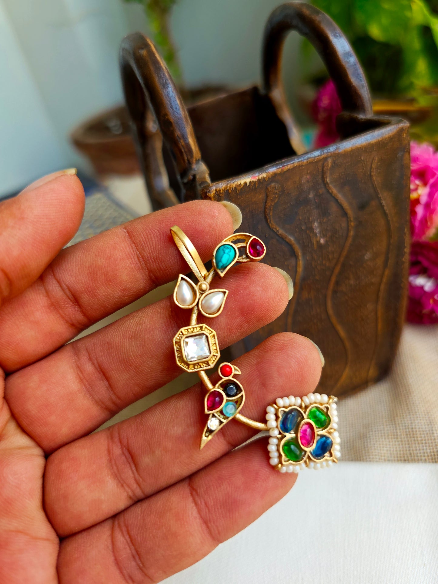 Dove Peacock gold earcuff