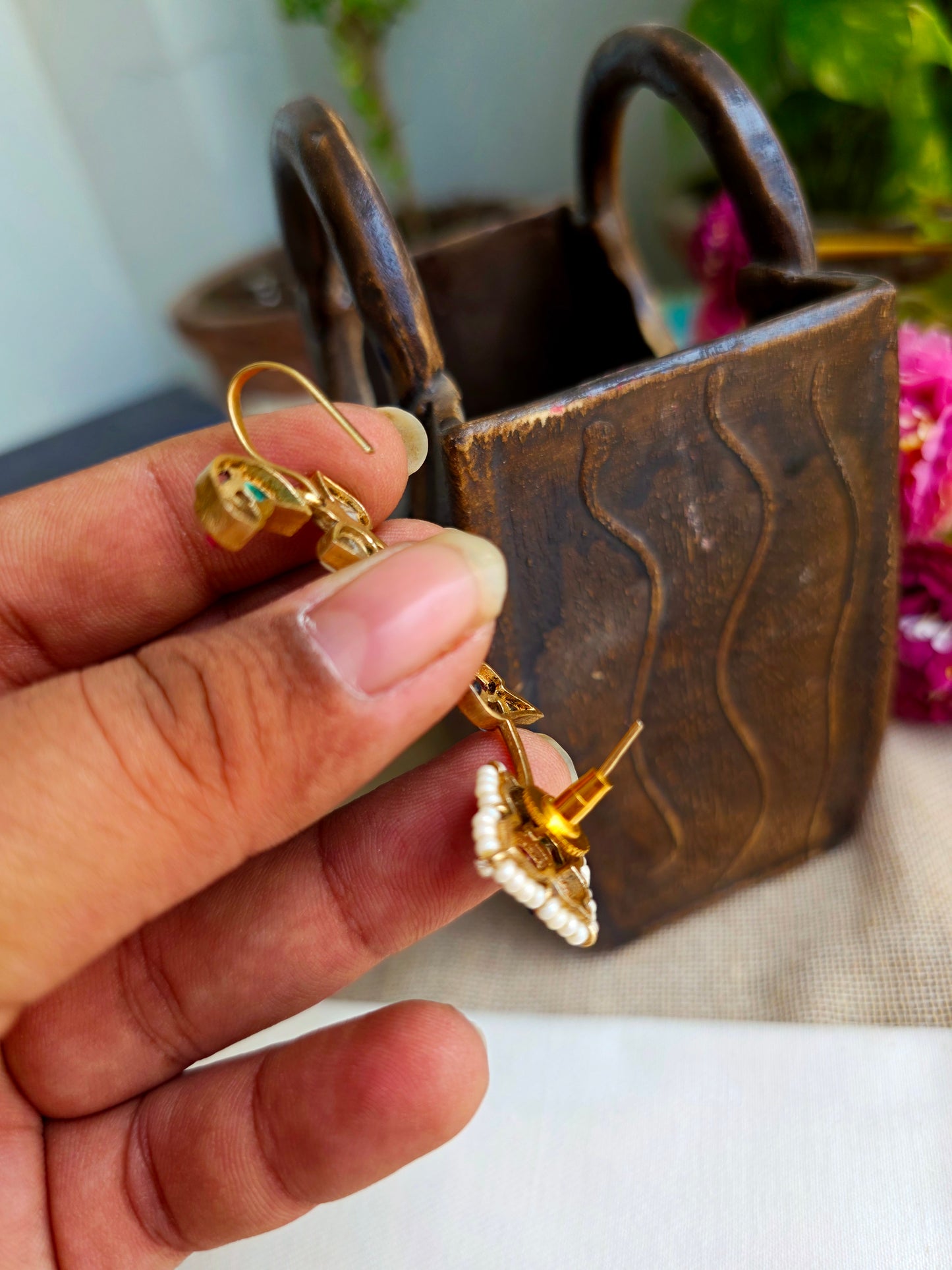 Dove Peacock gold earcuff