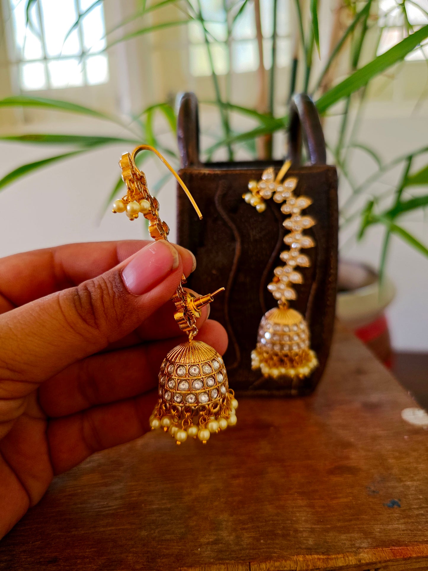 Peony Gold jhumka earcuffs