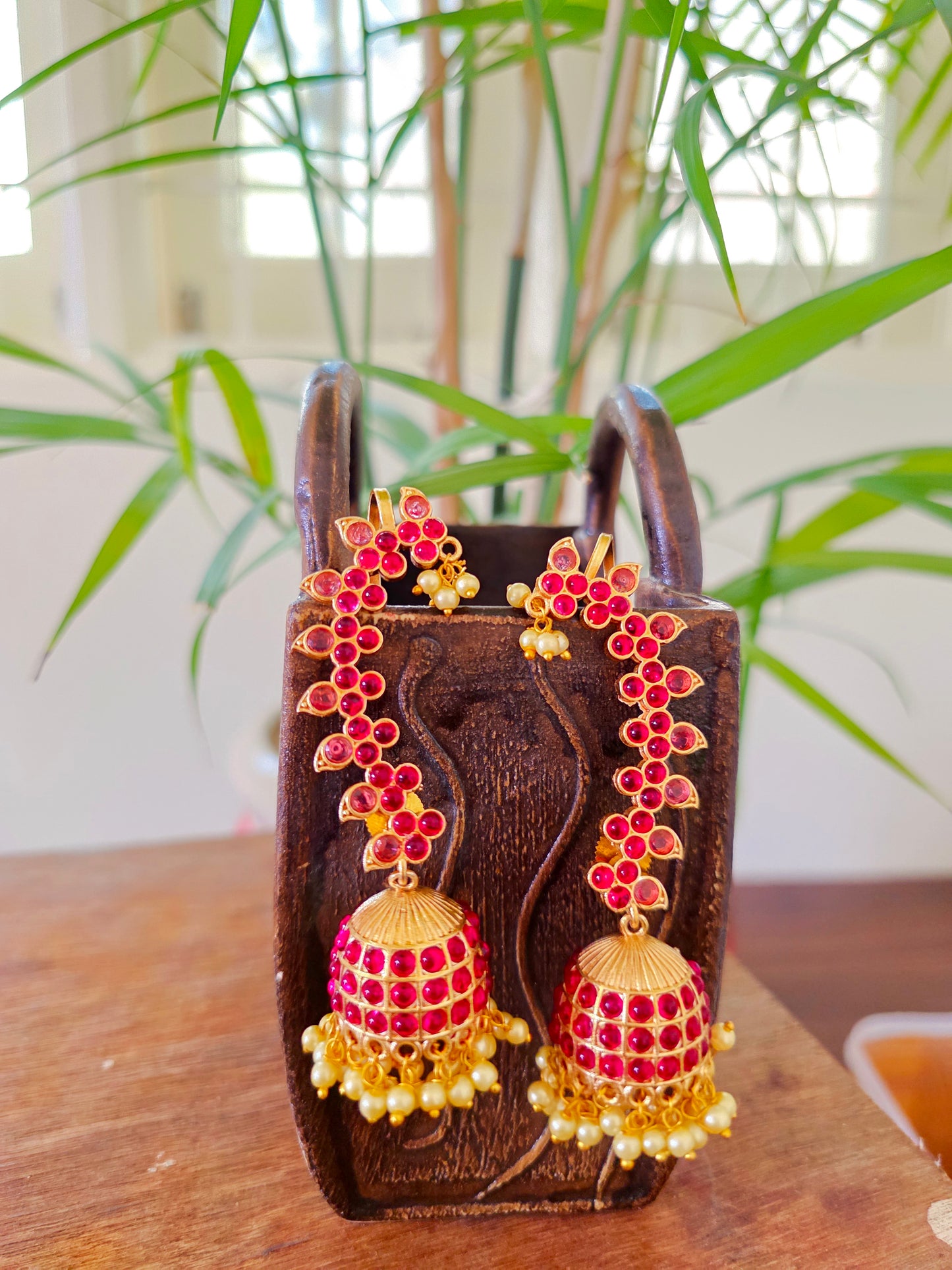 Peony Gold jhumka earcuffs