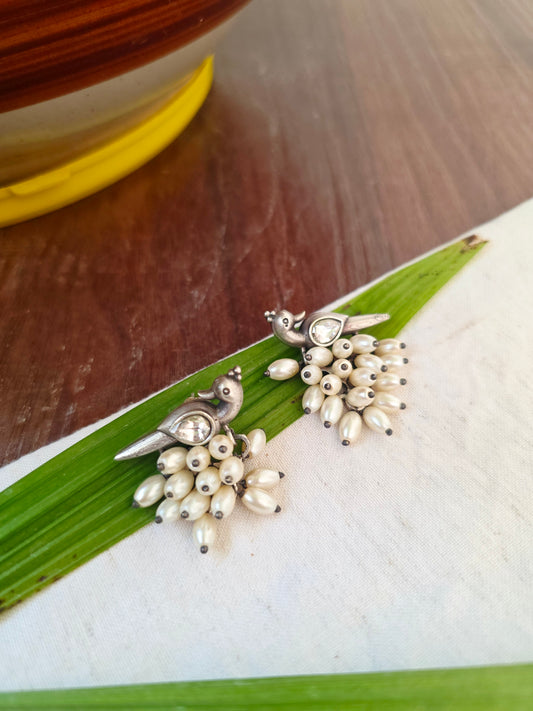 Mogra Antique bird pearl studs