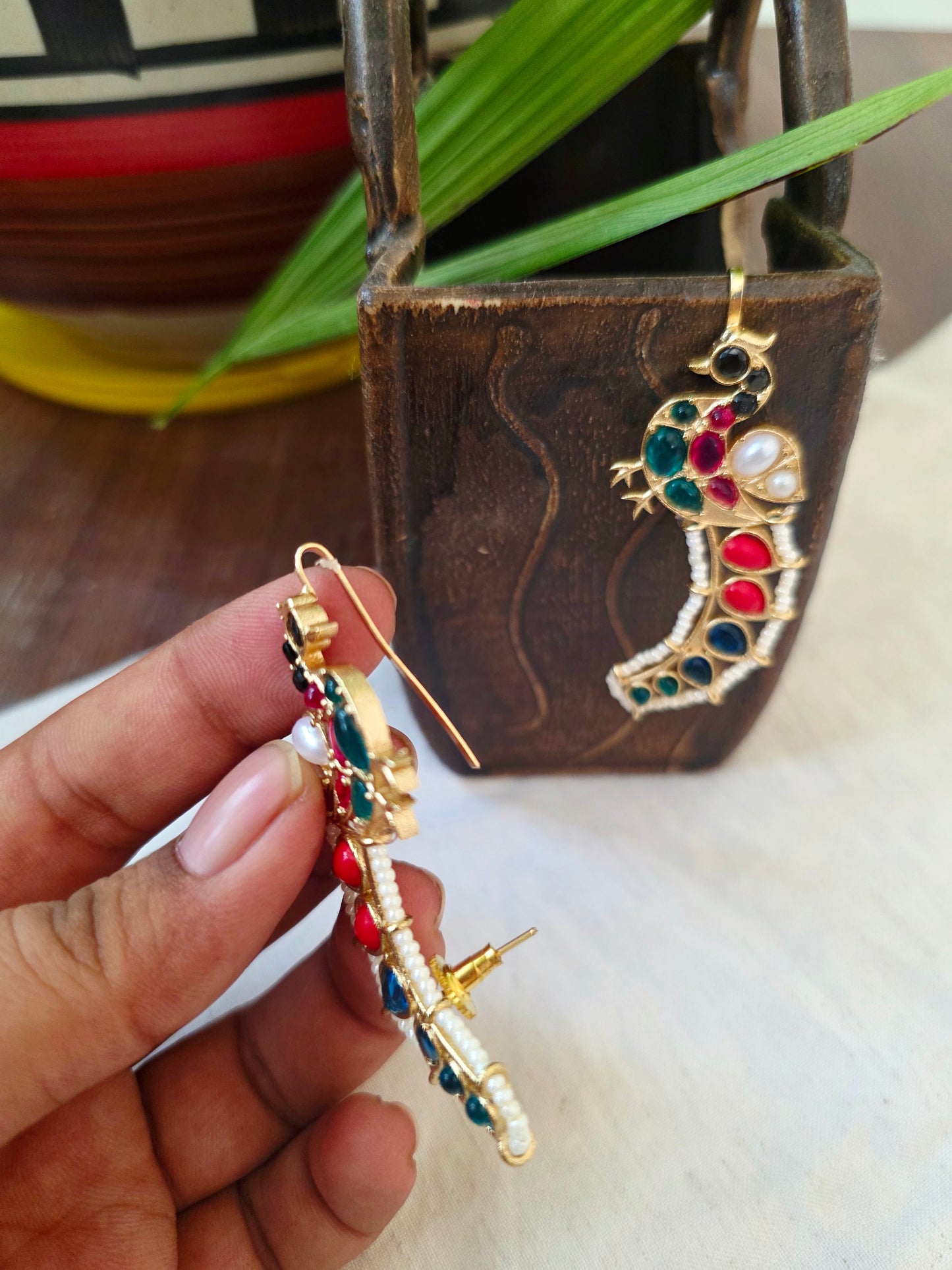 Peacock gold earcuff