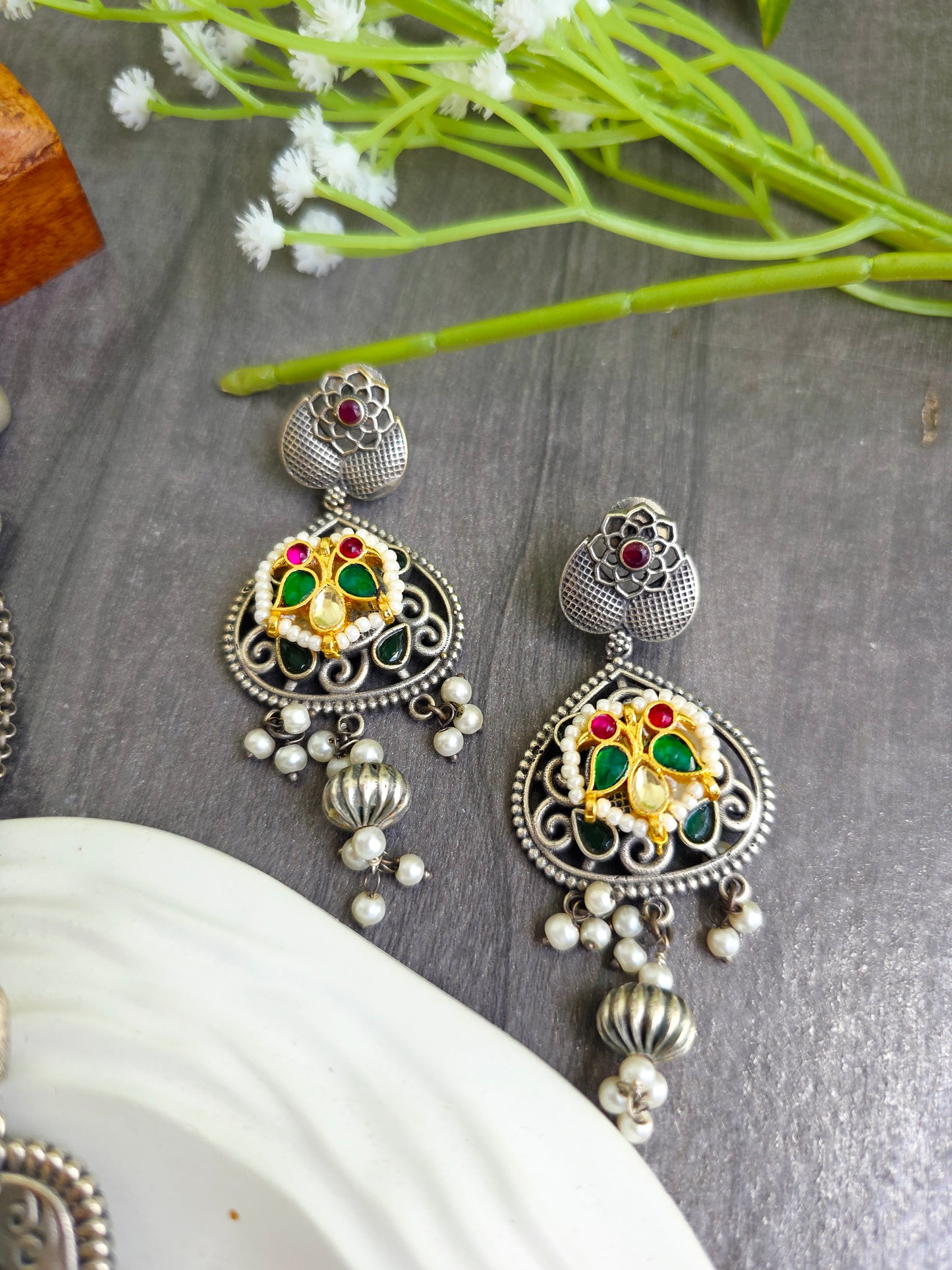 Silver pachi kundan necklace