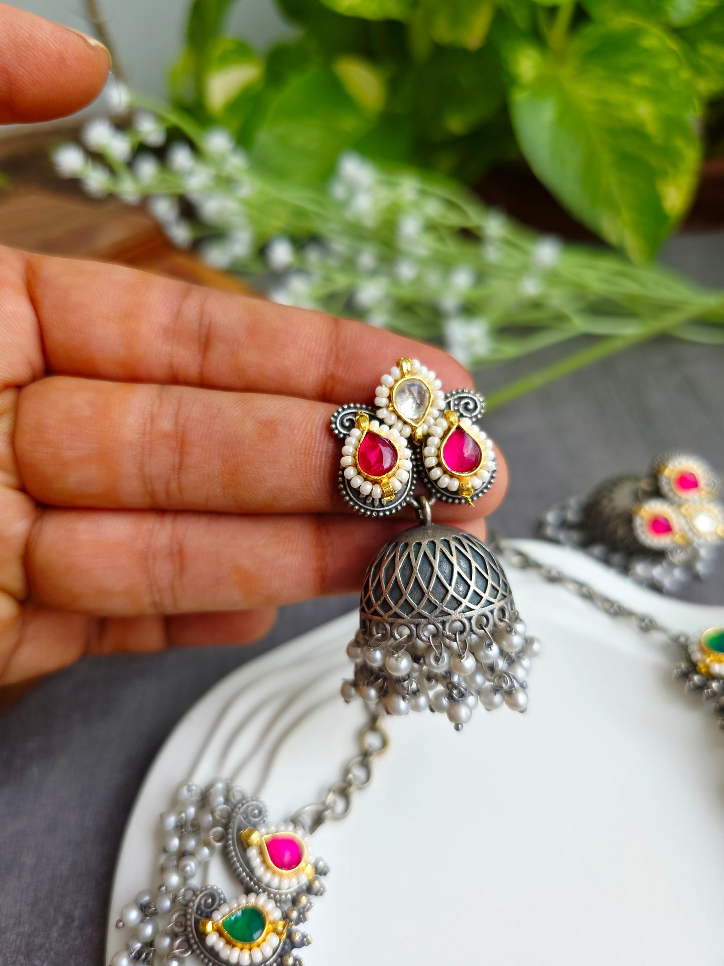 Silver pachi kundan choker
