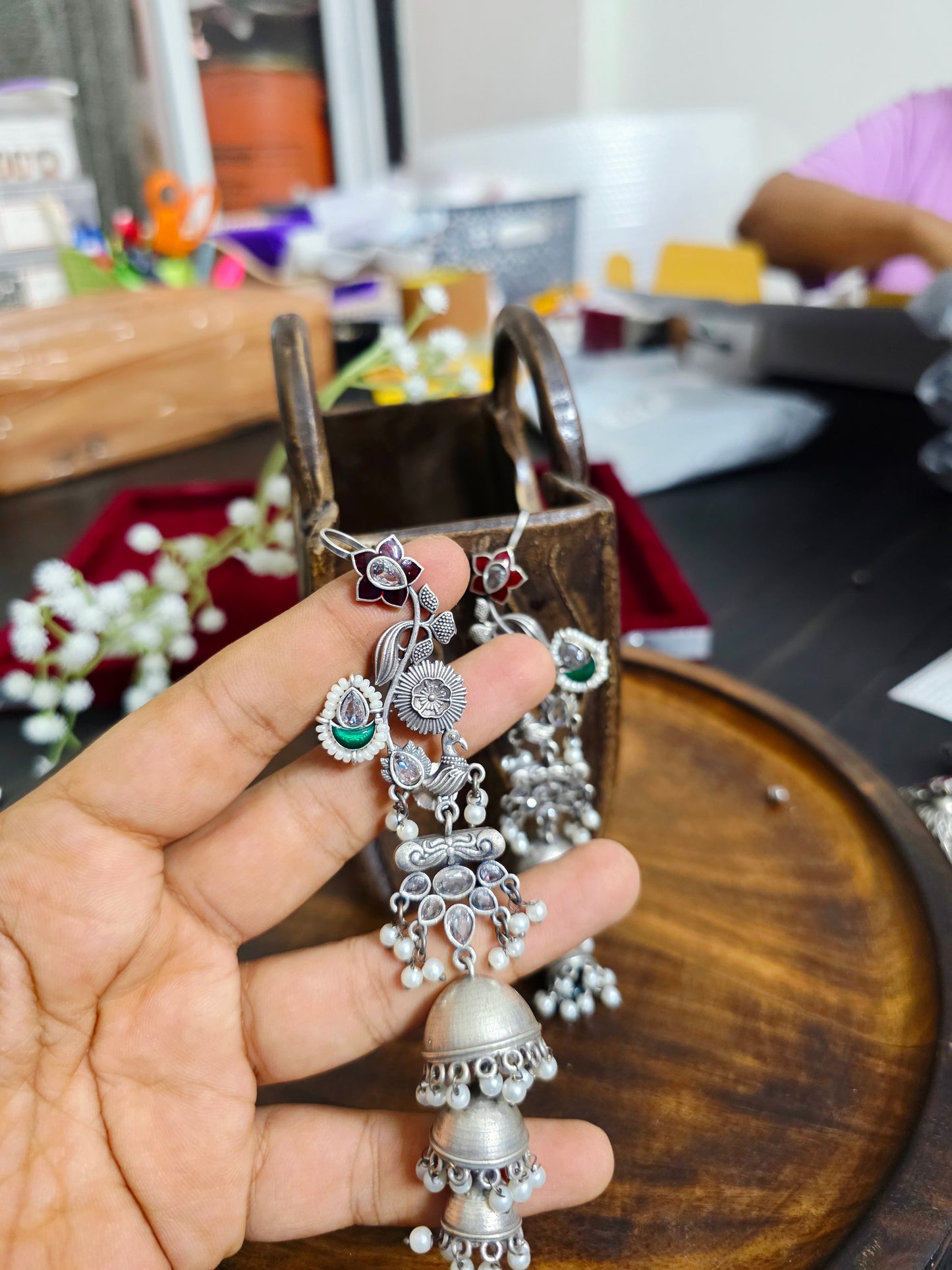 Silver jhumki earcuffs