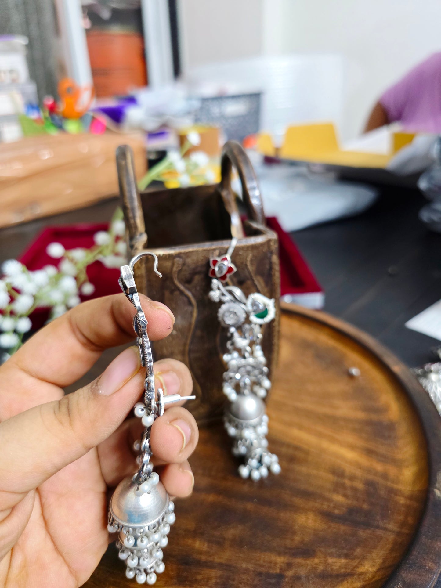 Silver jhumki earcuffs