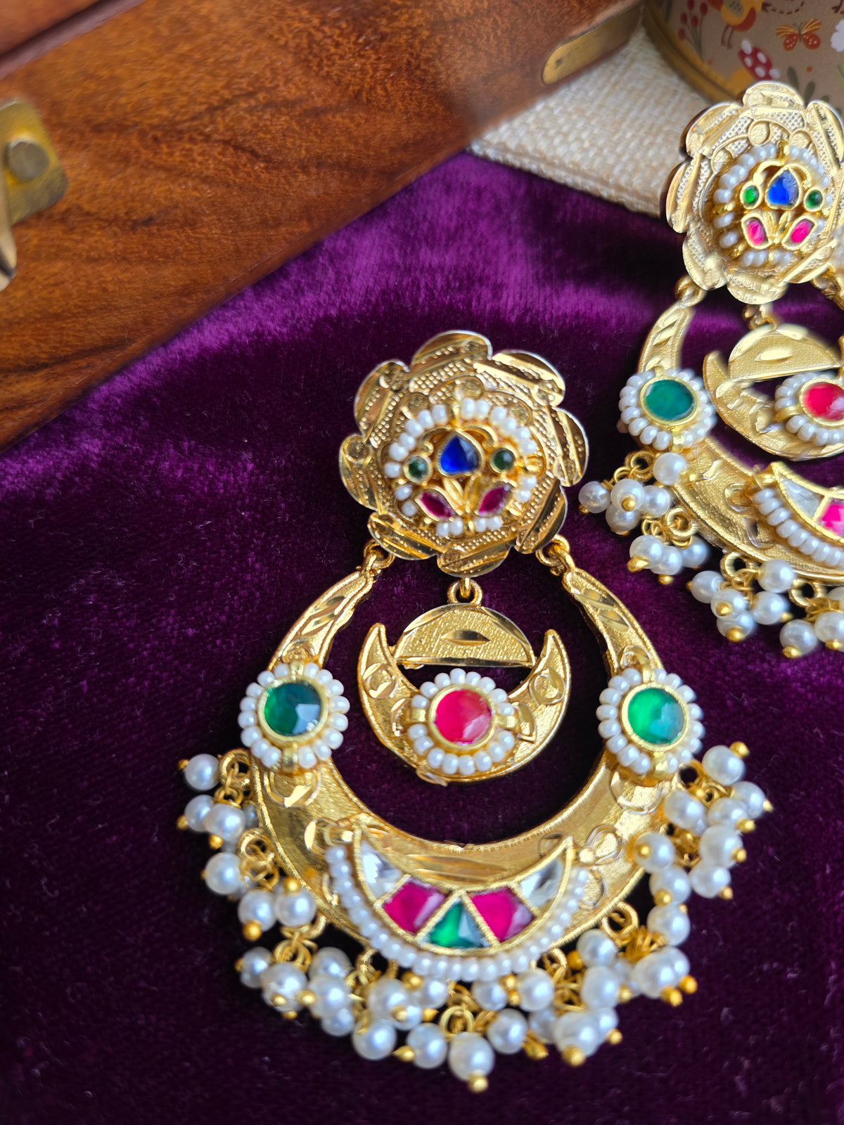 Heli heritage gold pachi kundan earrings
