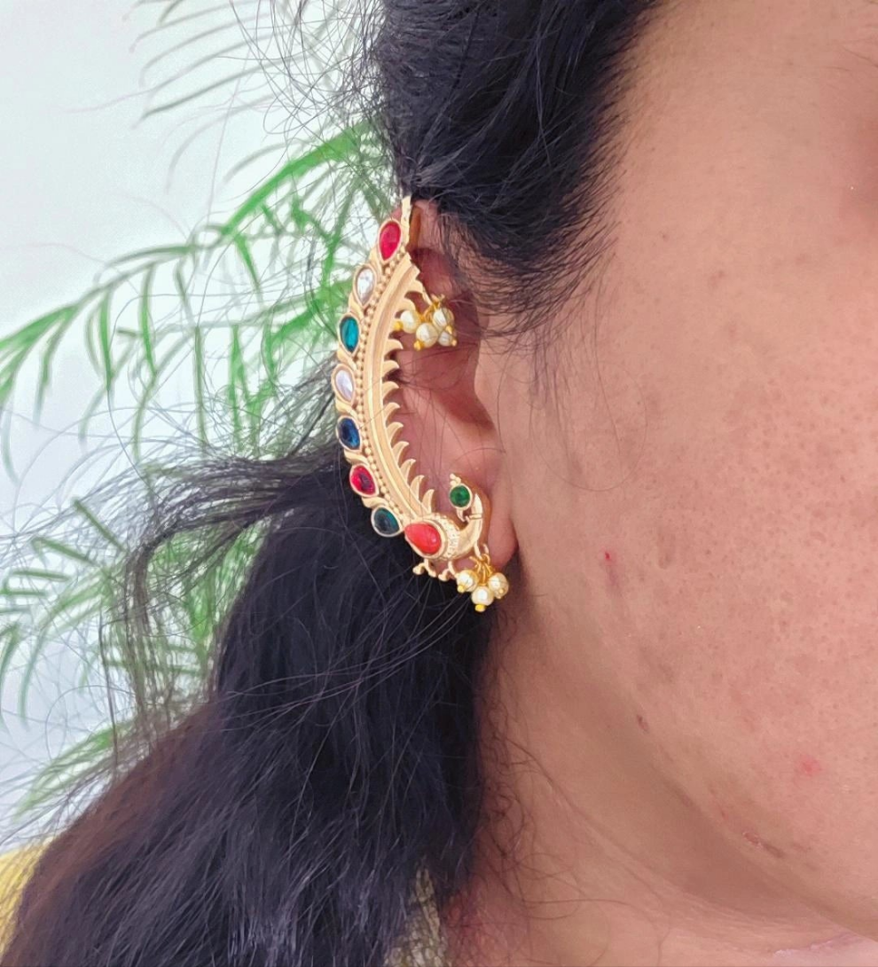 Peacock gold earcuff