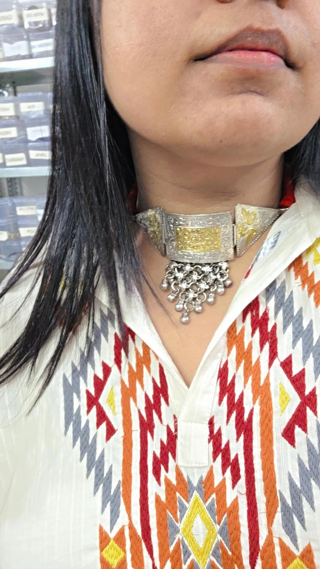 Mala silver lookalike two tone choker