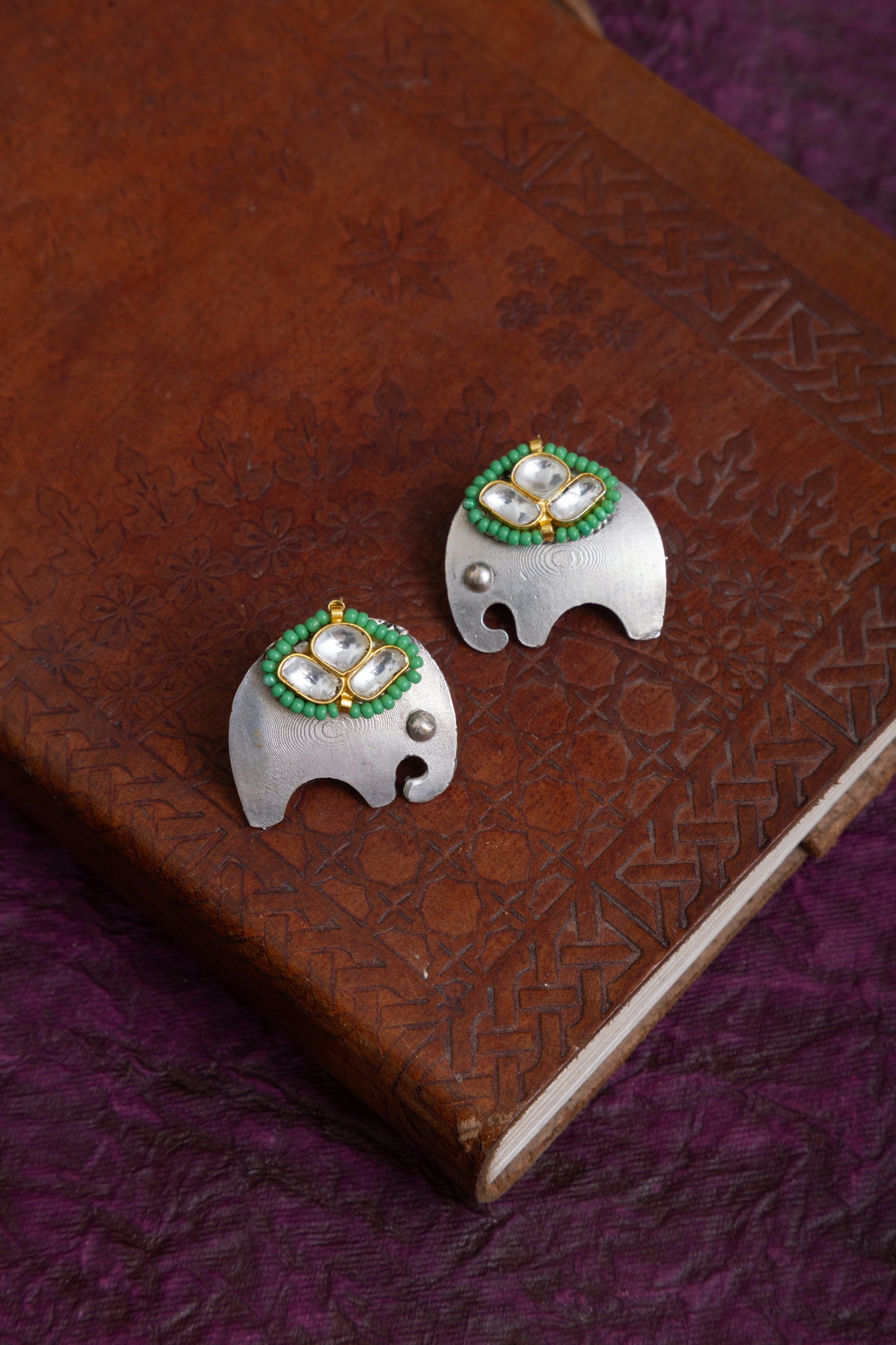 Katha antique fusion pachi kundan elephant necklace with earrings