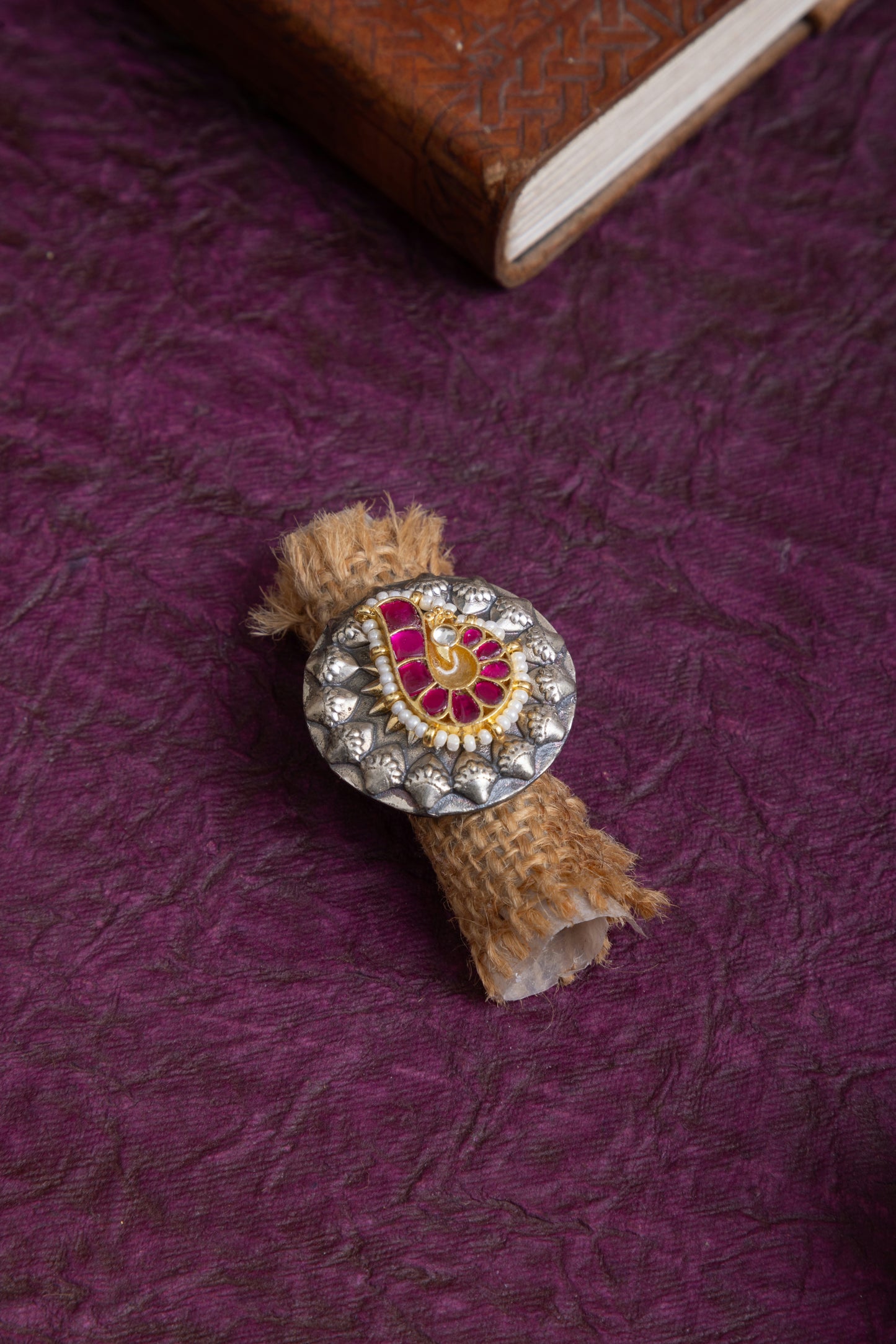 Pavi antique silver fusion pachi kundan ring