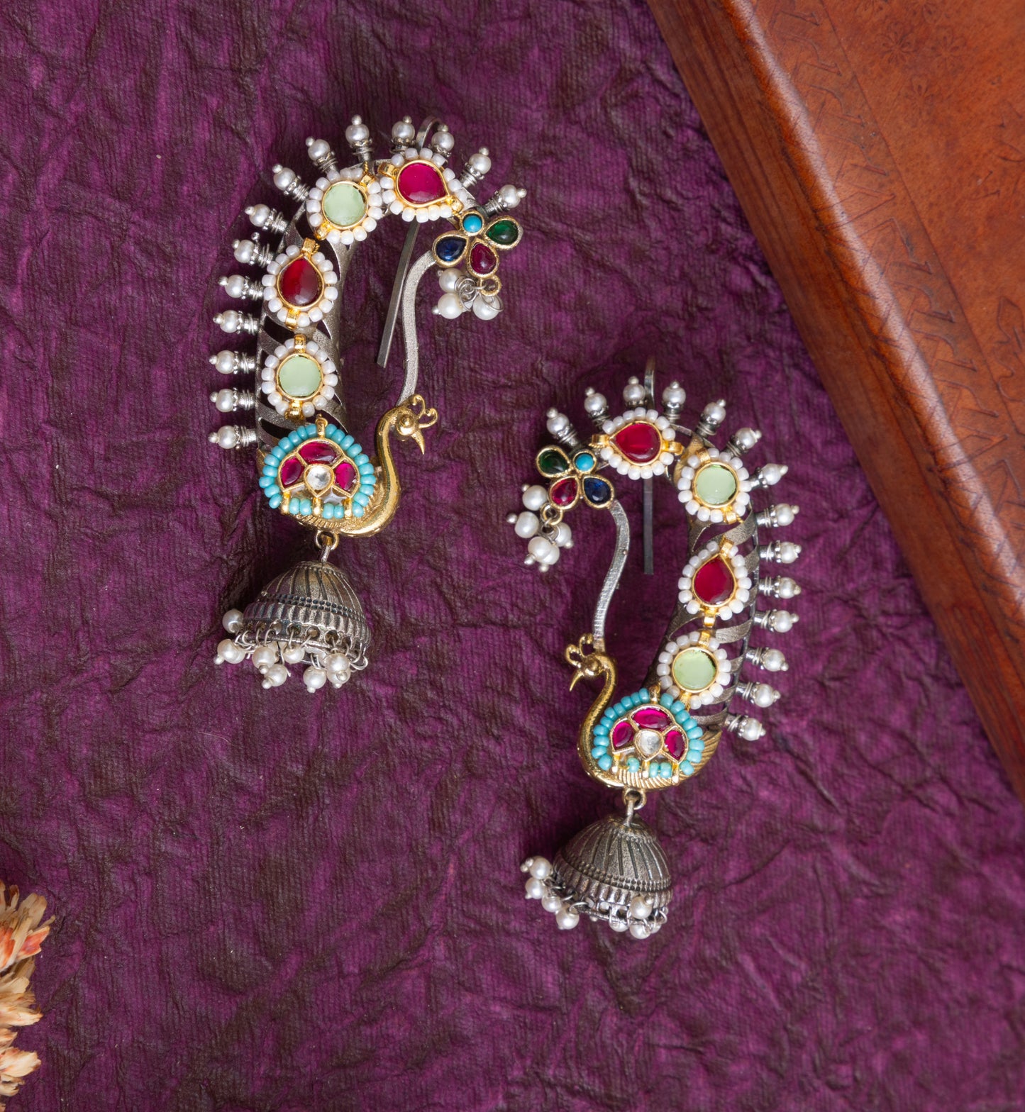 Camelia Peacock kundan earcuffs