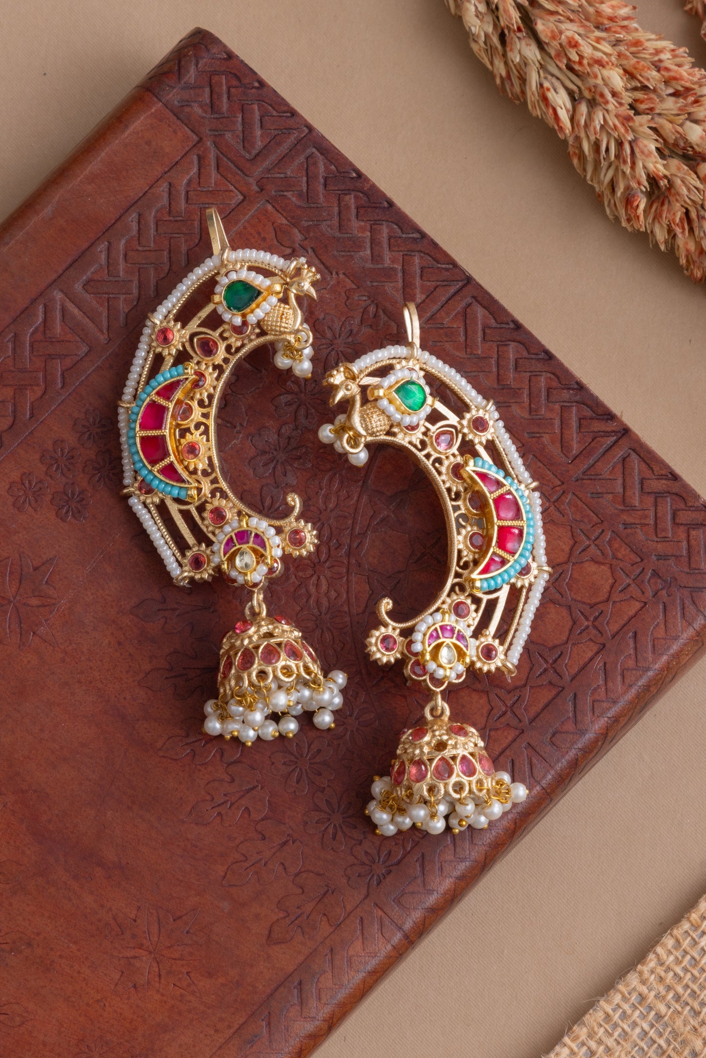 Gulmohar jhumki kundan earcuff