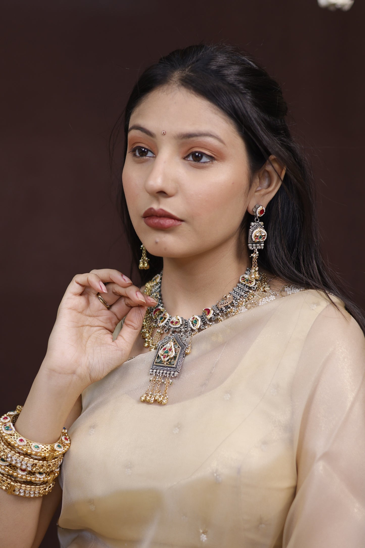 Lakshmi pachi kundan necklace