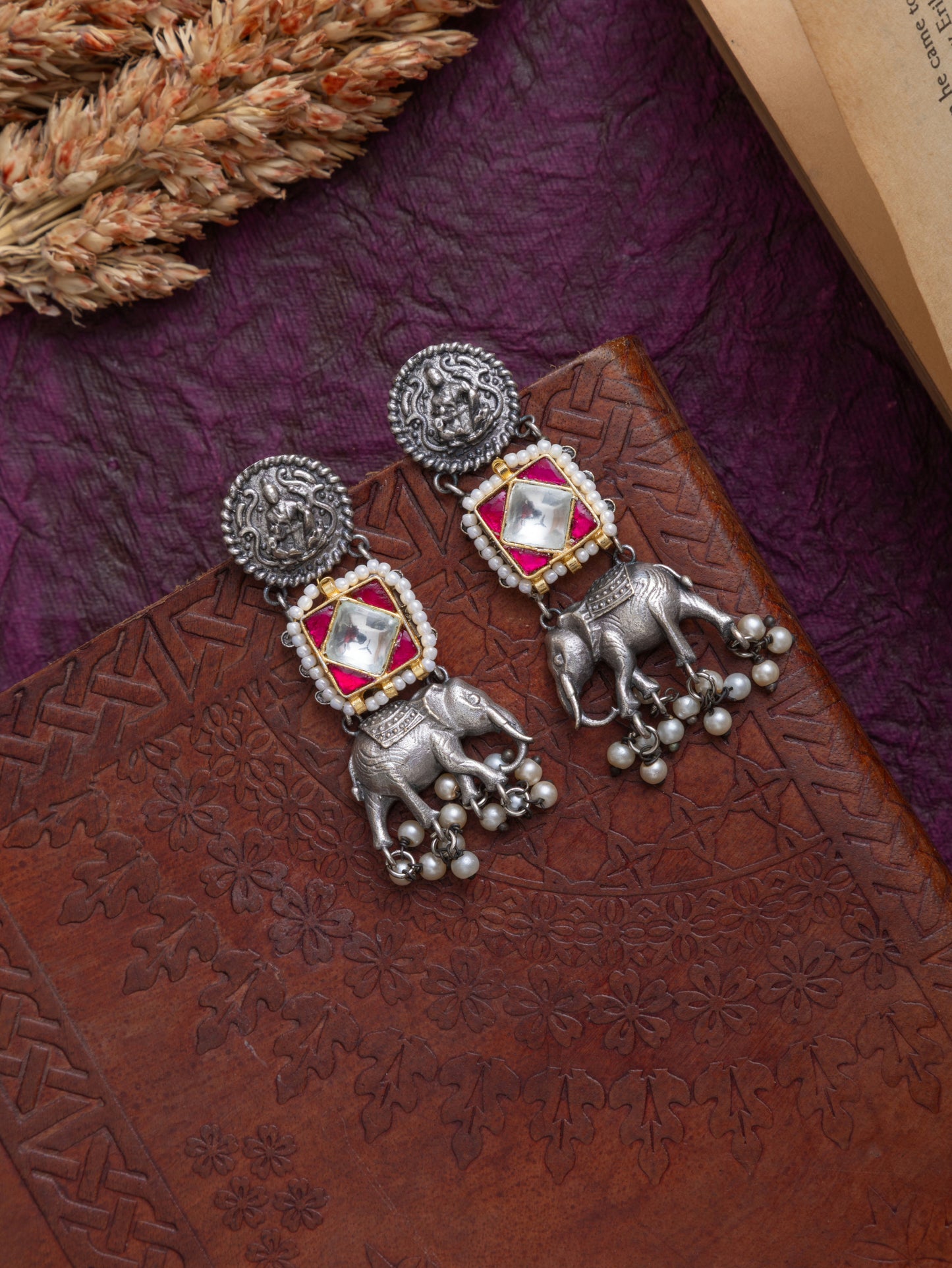 Swarna tara elephant kundan earrings