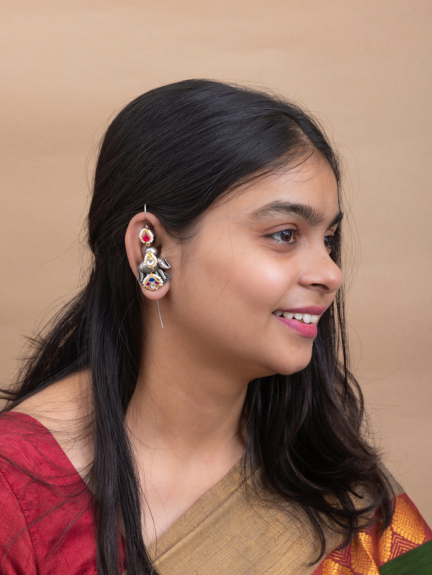 Manali elephant needle kundan earcuffs