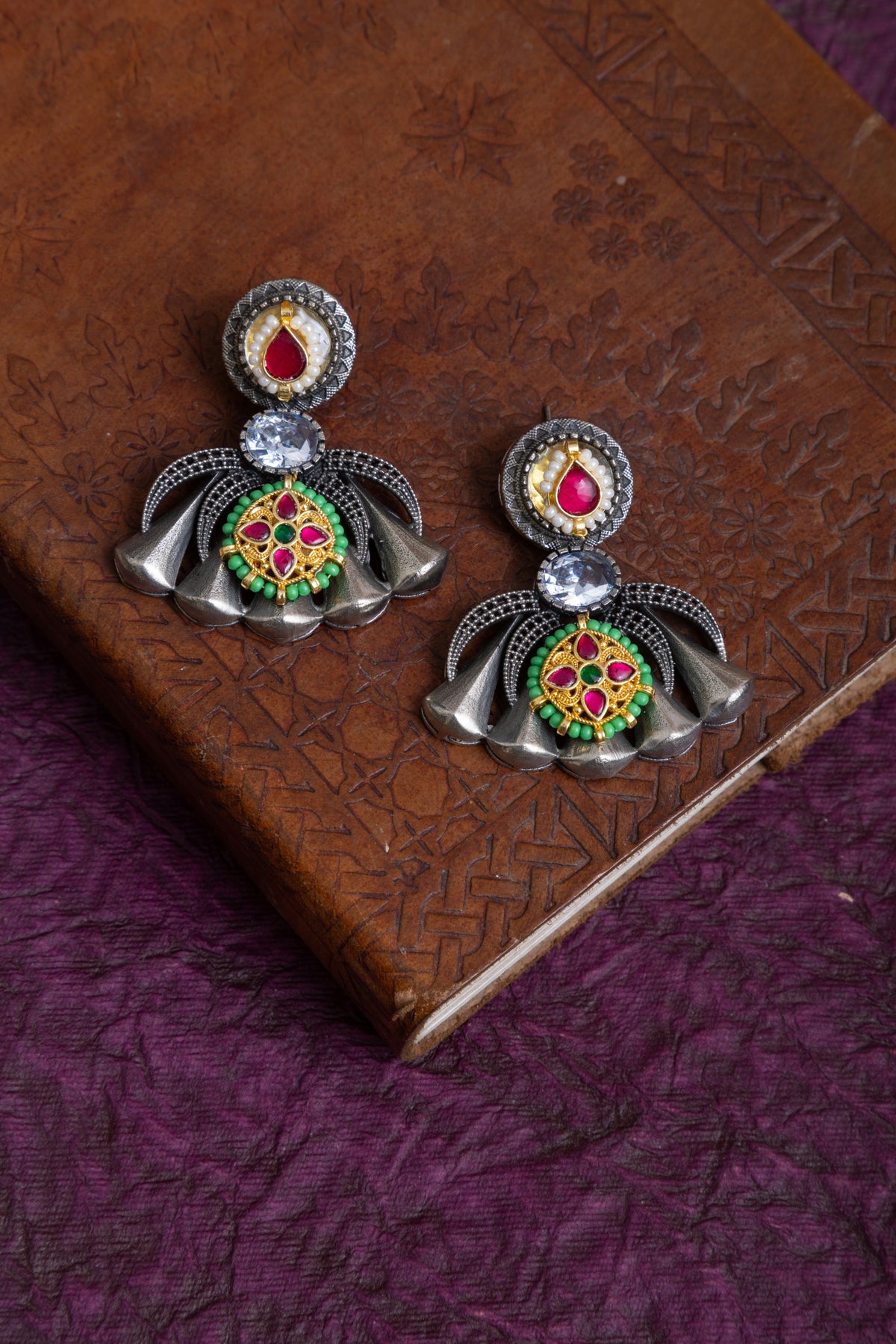 Sahiba silver fusion pachi kundan necklace