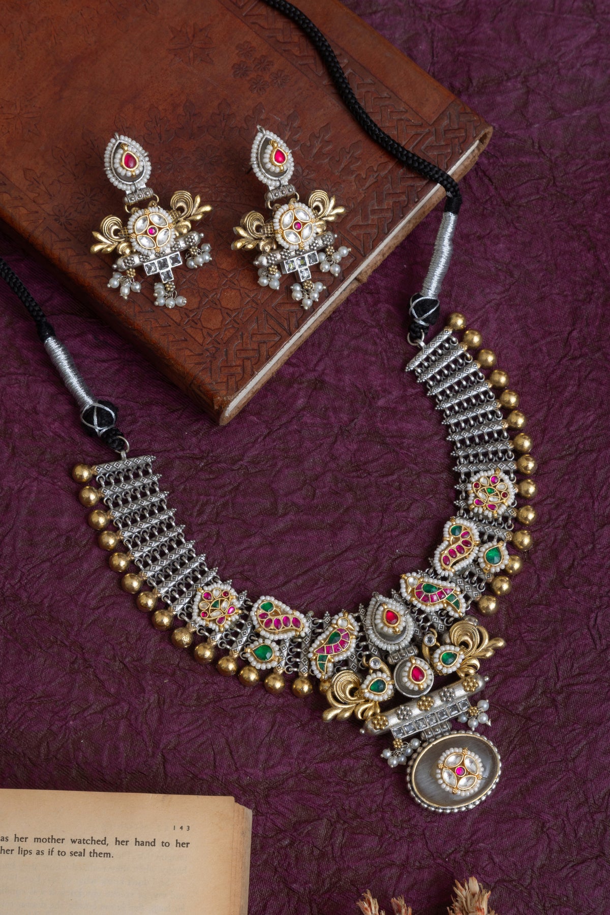 Sonam two tone fusion pachi kundan necklace
