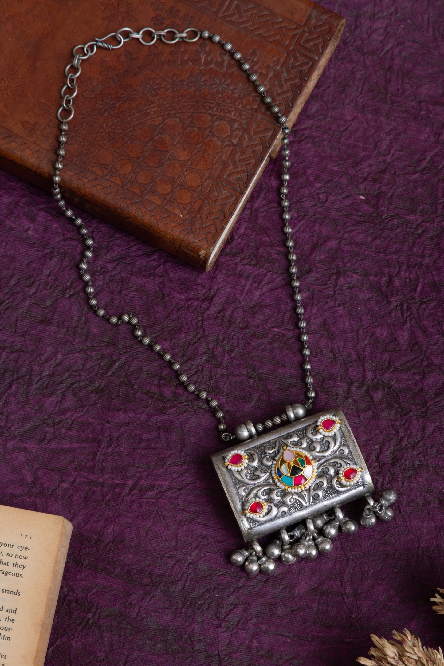 Mukta antique silver lookalike tribal pachi kundan necklace