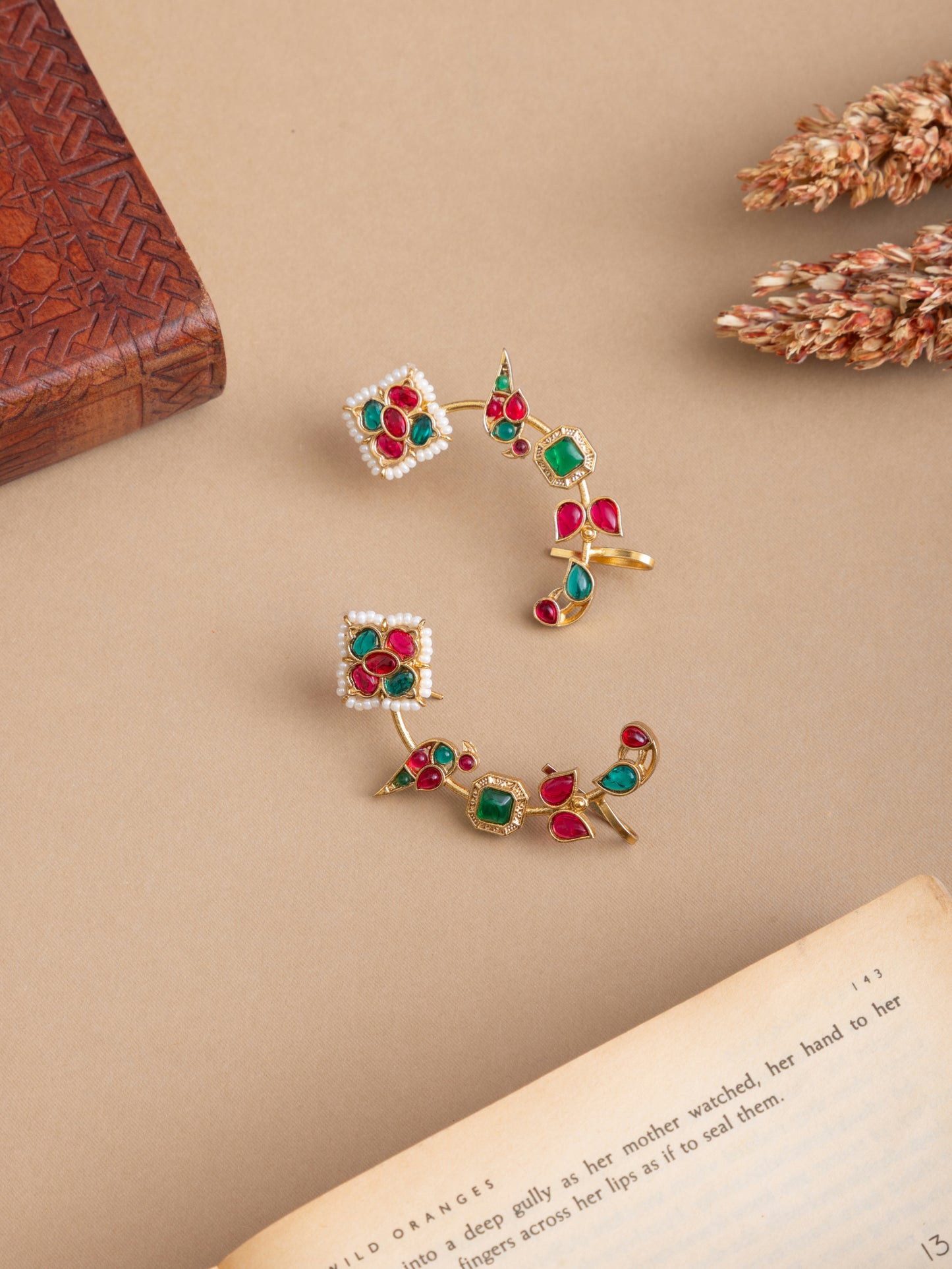 Peacock gold earcuff