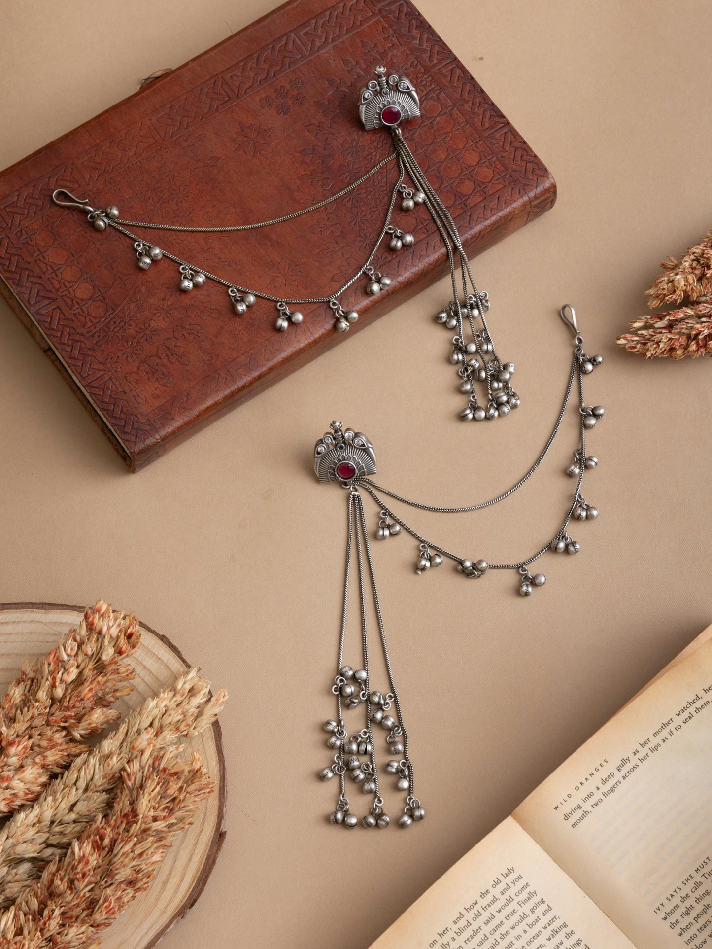 Silver kashmiri earrings with earchain