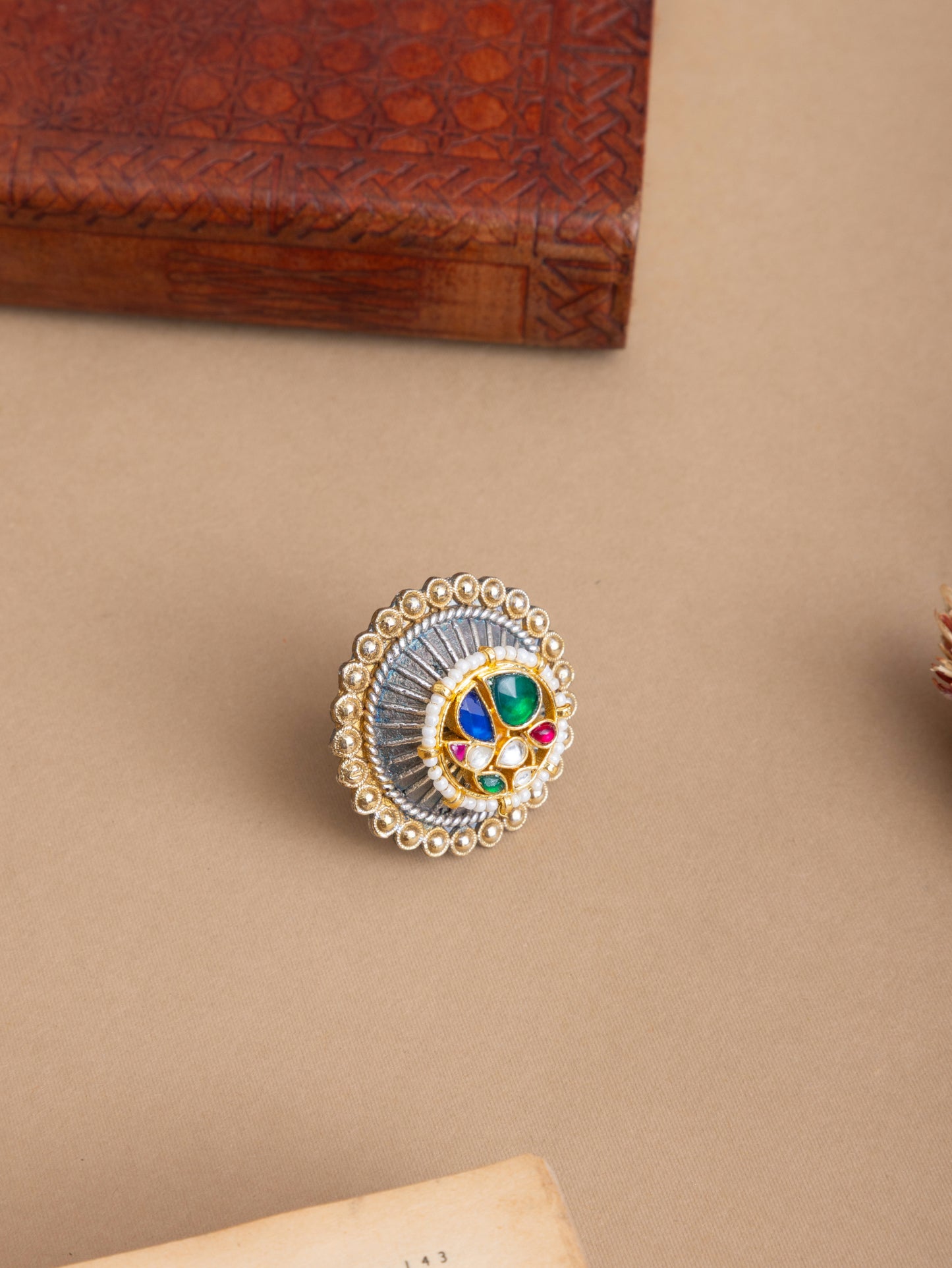 Pachi kundan Peacock ring