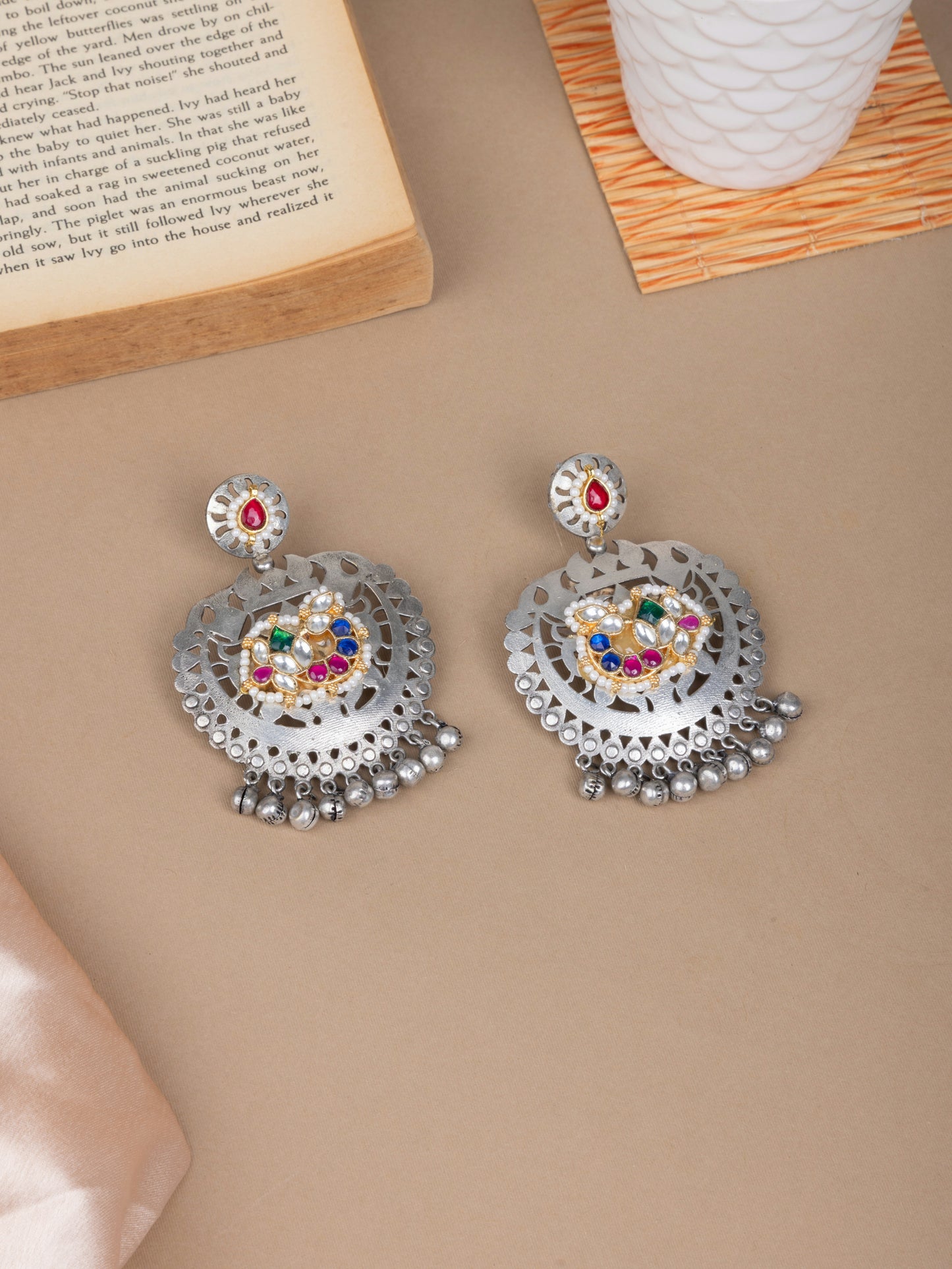 Pachi kundan silver chandbali