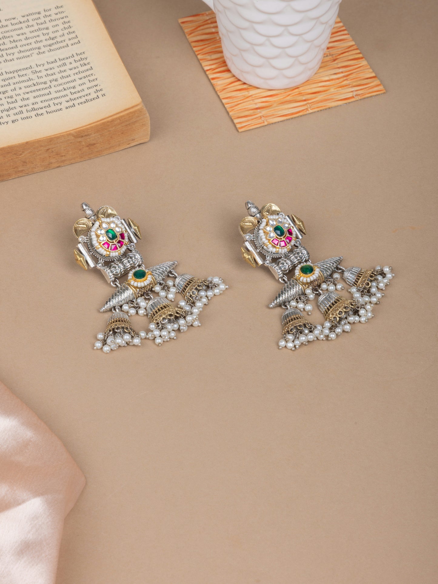 Three jhumki kundan danglers