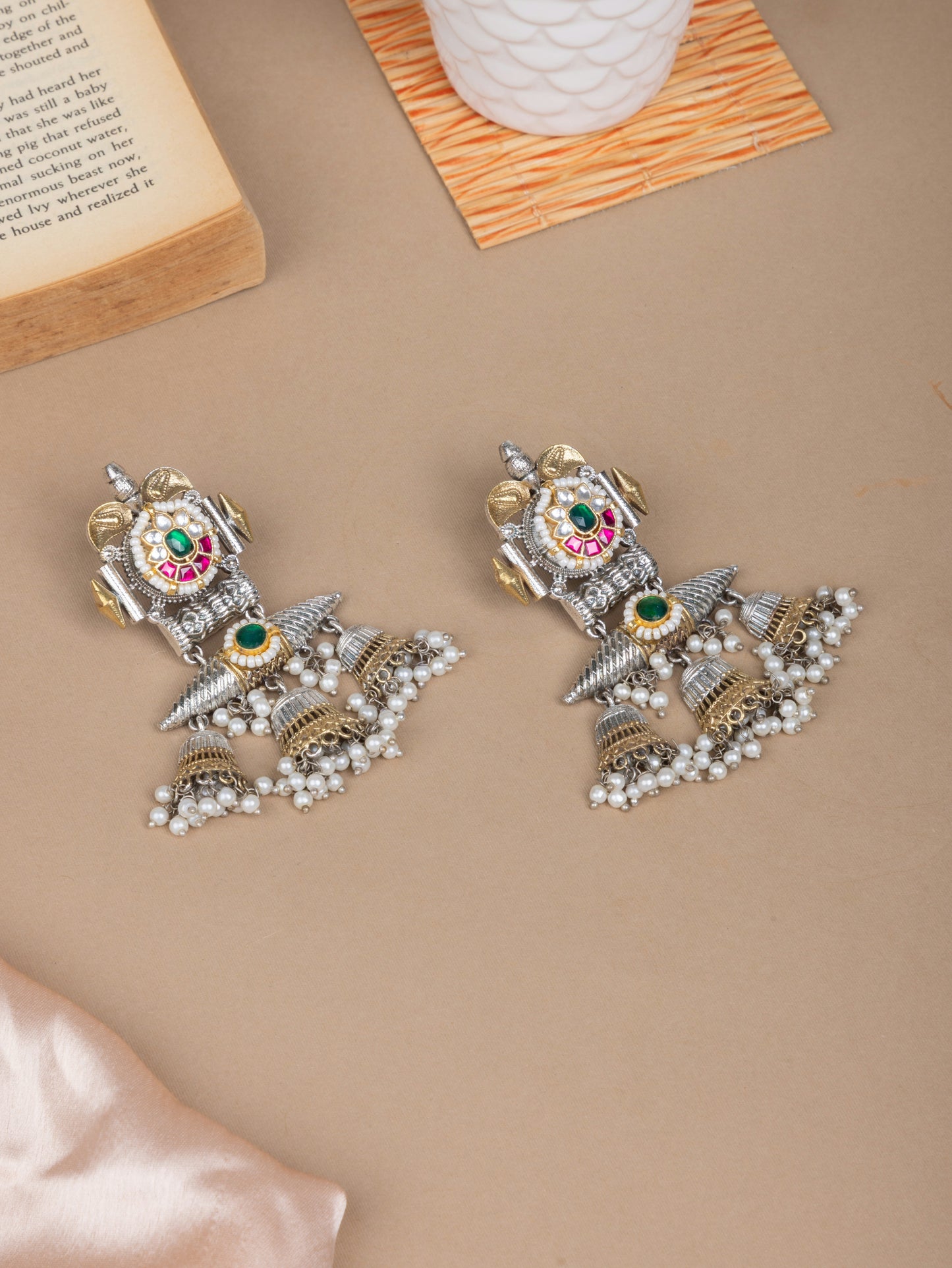 Three jhumki kundan danglers