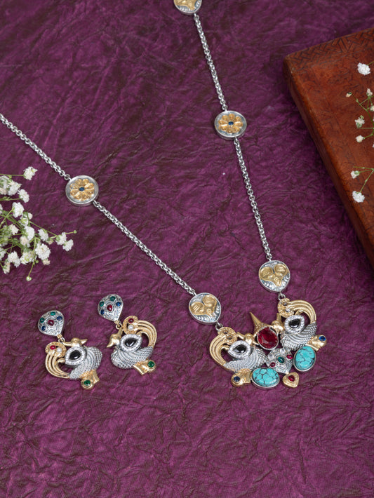 Peahen dual tone necklace