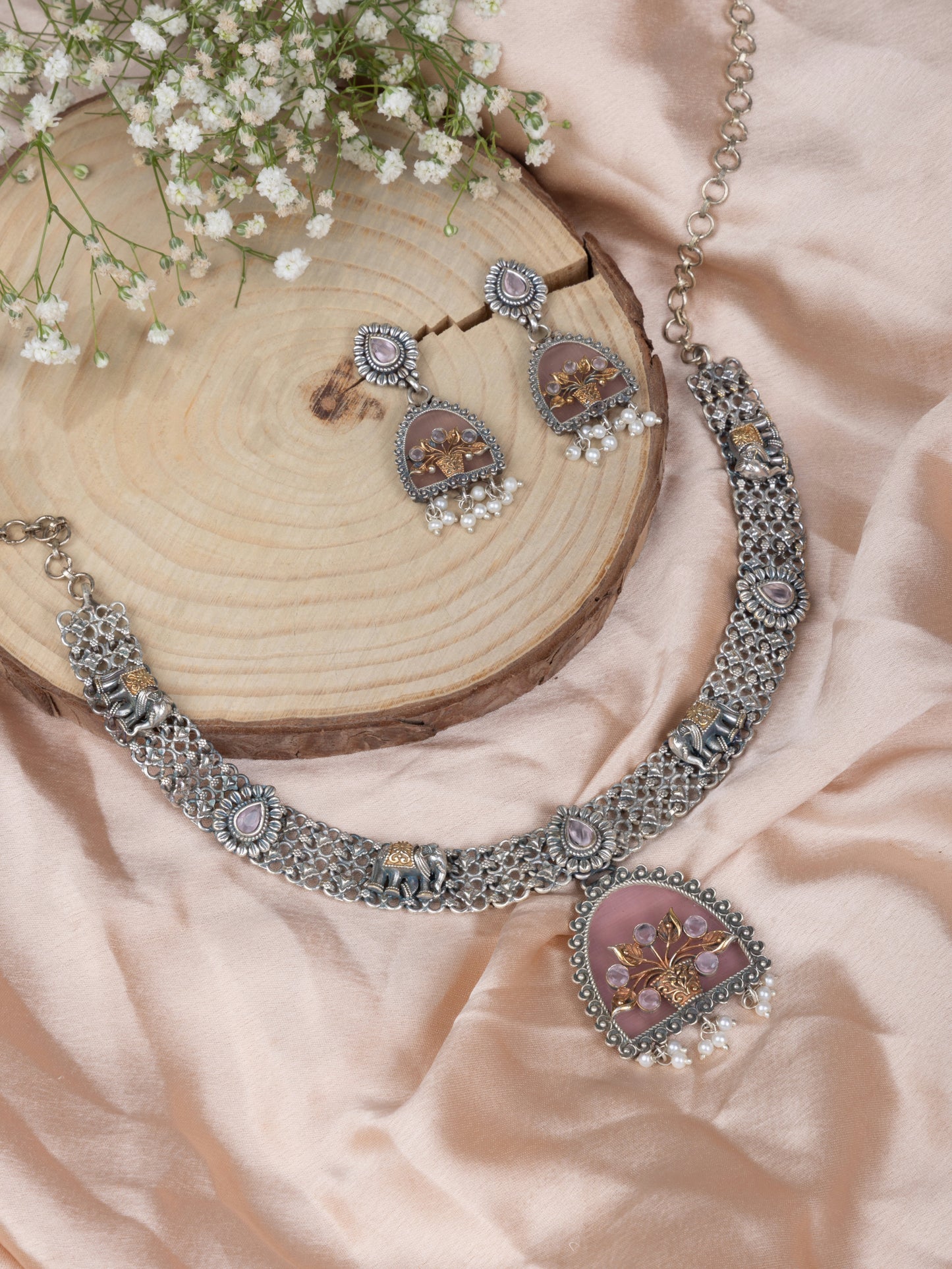 Tulsi dual tone necklace
