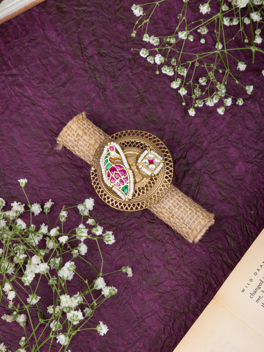 Rupa Peacock kundan gold ring