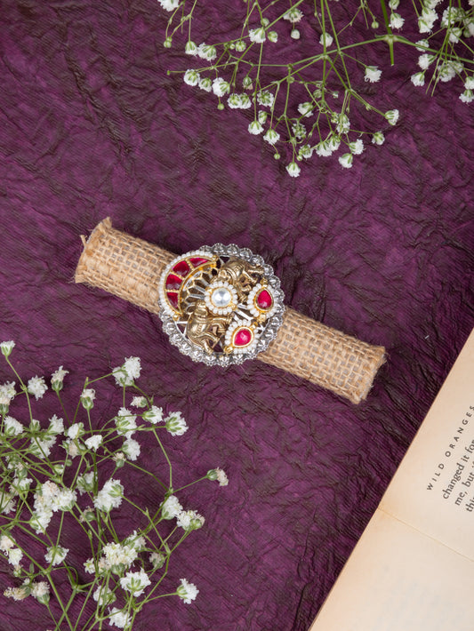 Usha dualtone Pachi kundan elephant ring