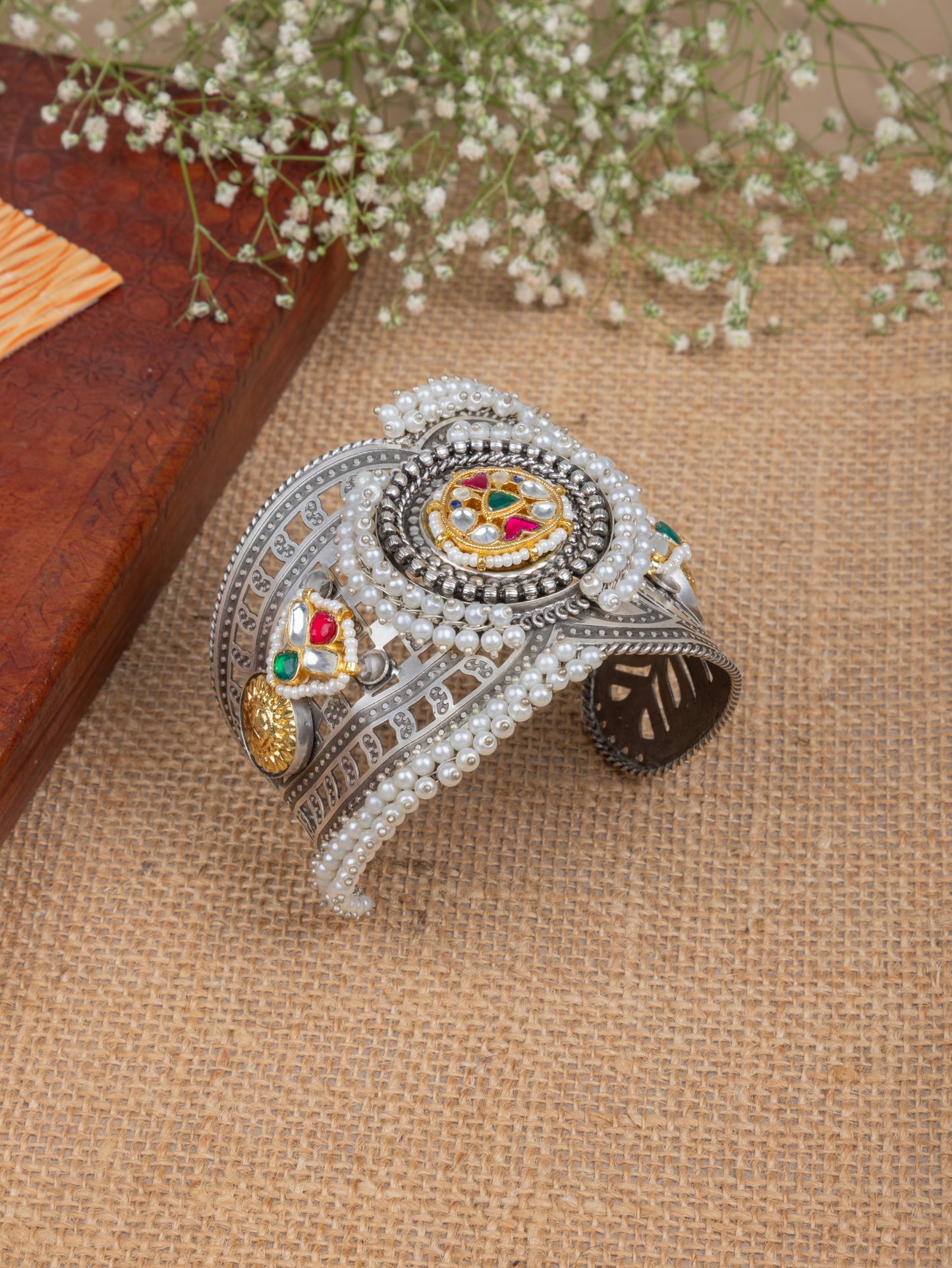 Pachi kundan silver handcuff