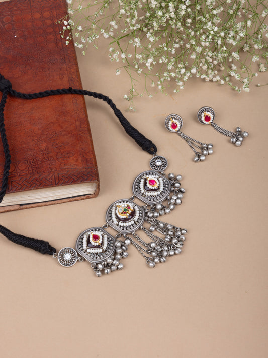 Gaatha Pachi kundan silver choker